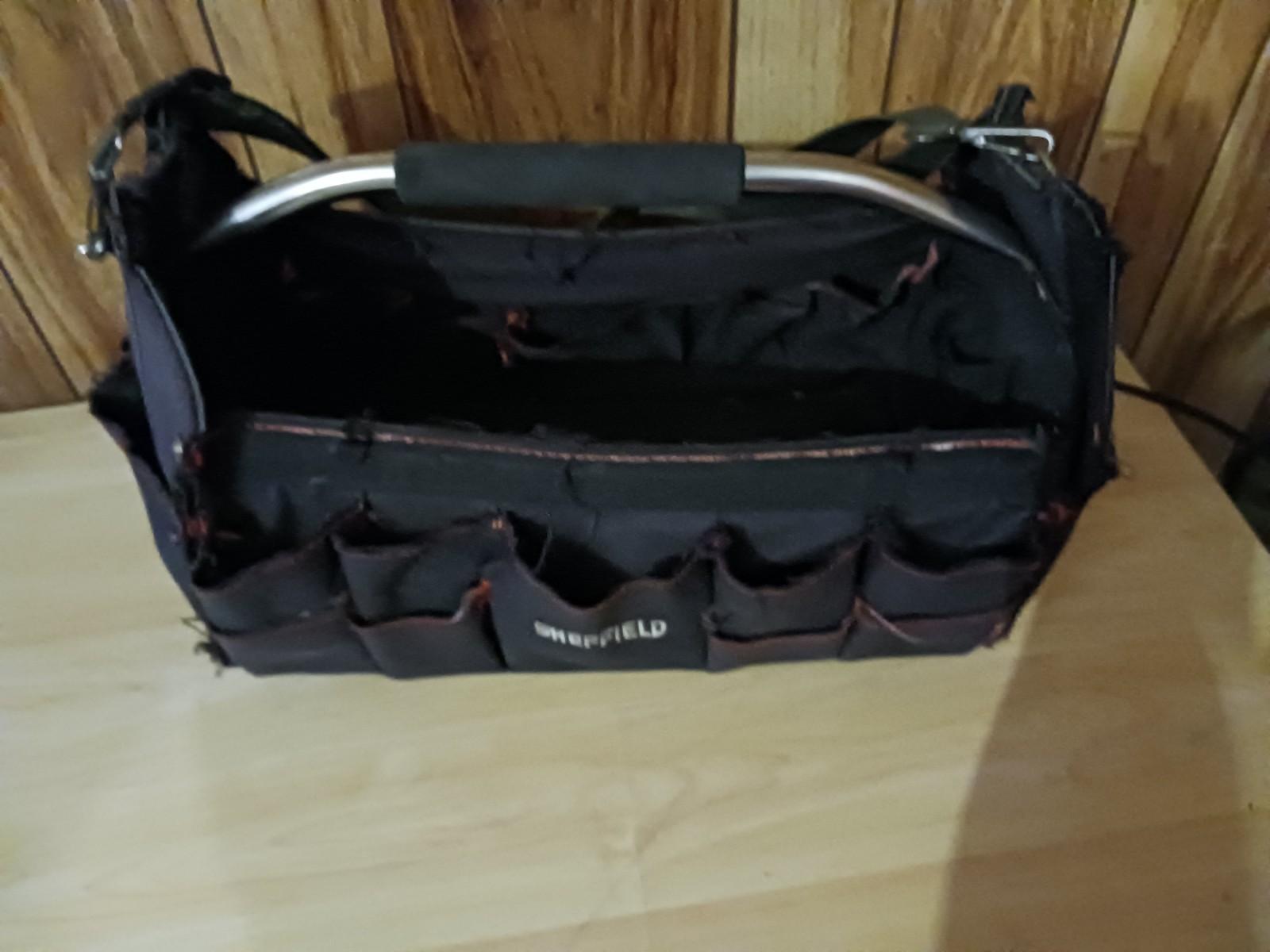 Sheffield Black Large Fabric Tool Tote Bag with Metal Handle, Shoulder Strap