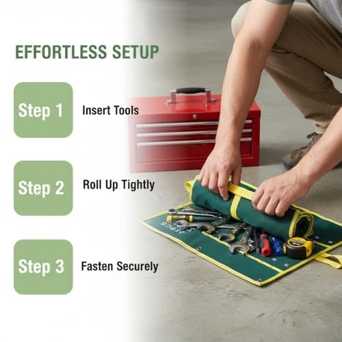 Canvas Tool Roll Wrenches Bag Portable Storage Organizer with 25 Pockets