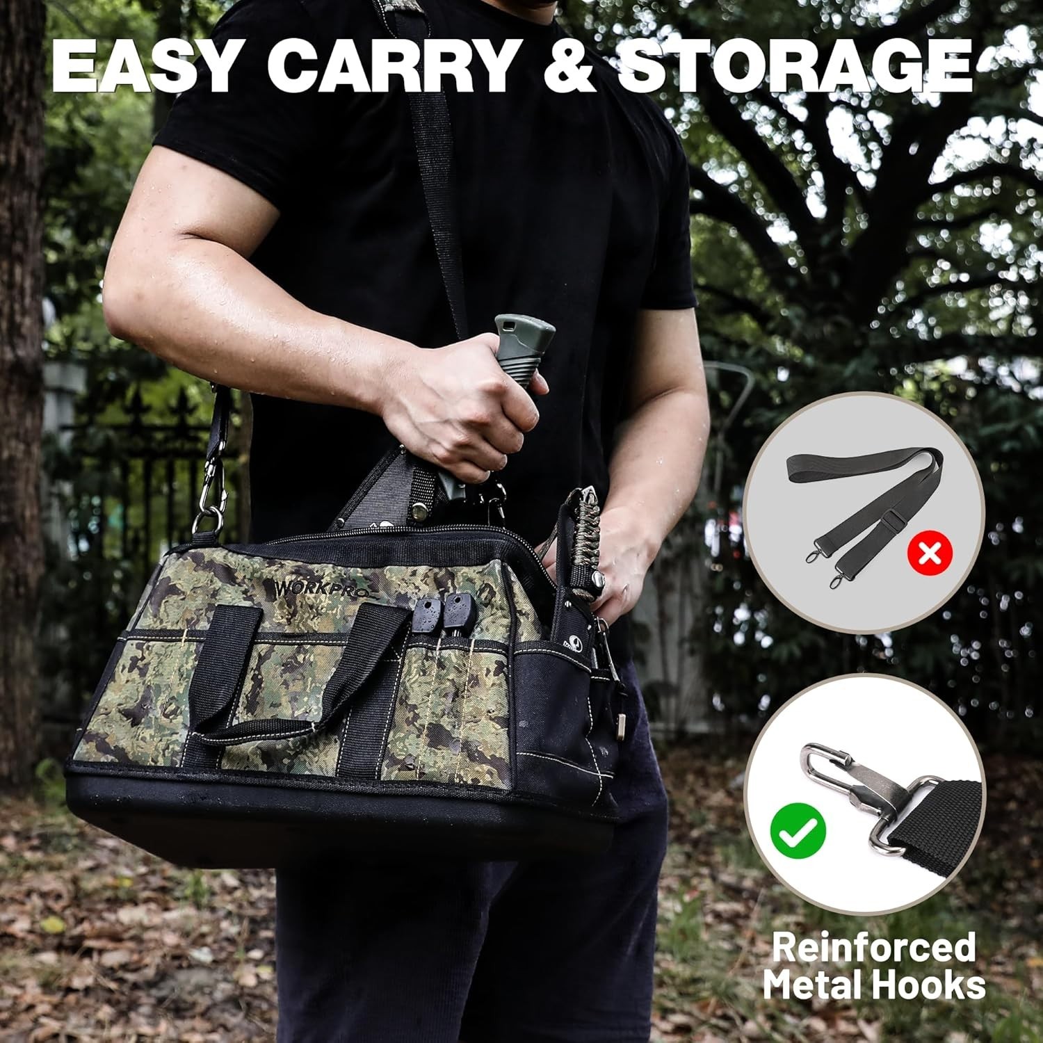 16-Inch Wide Mouth Tool Bag with 30 Compartments & Adjustable Shoulder Strap