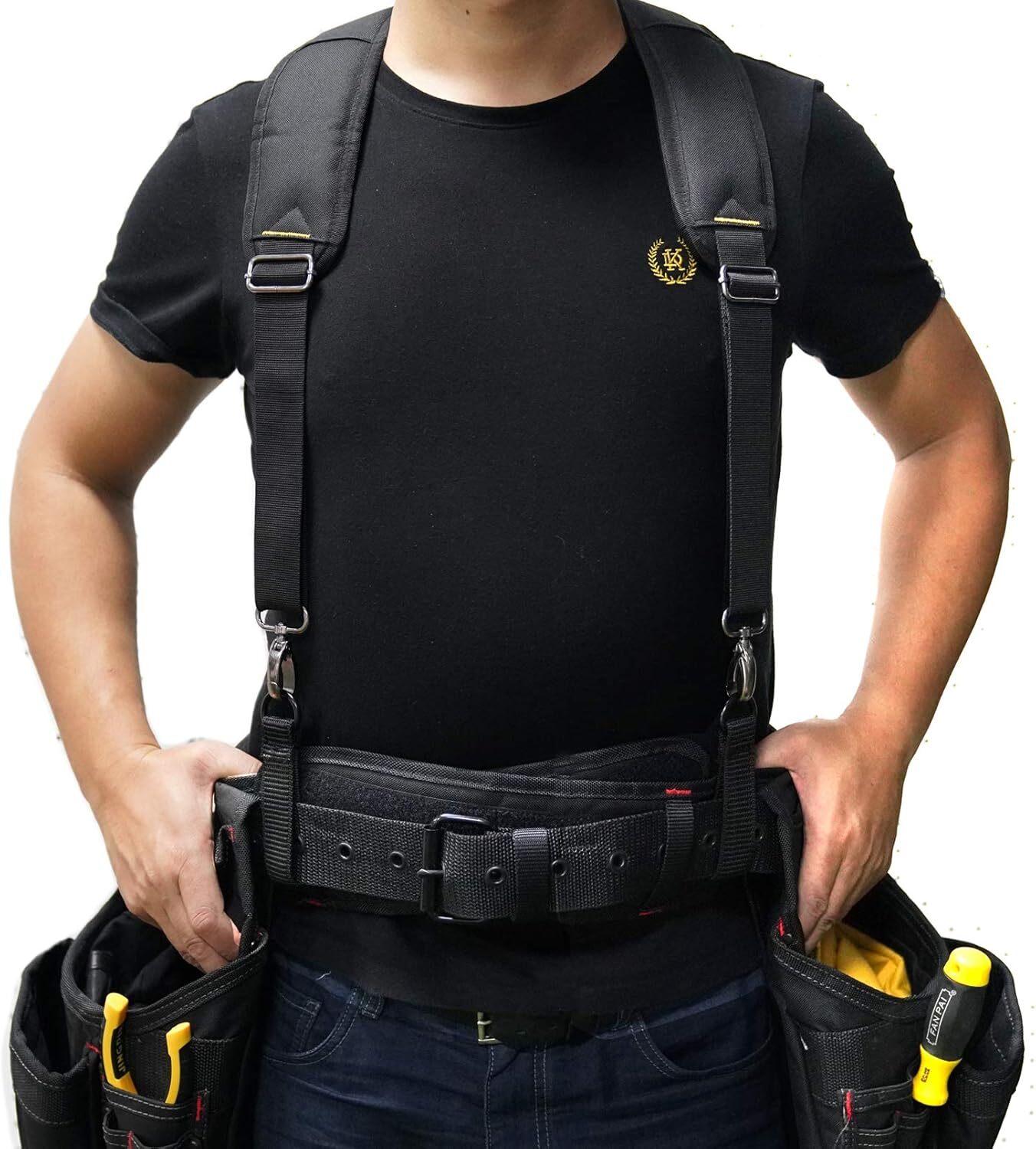 Black Padded Tool Belt Suspenders Adjustable Foam Comfort One Size Fits Most