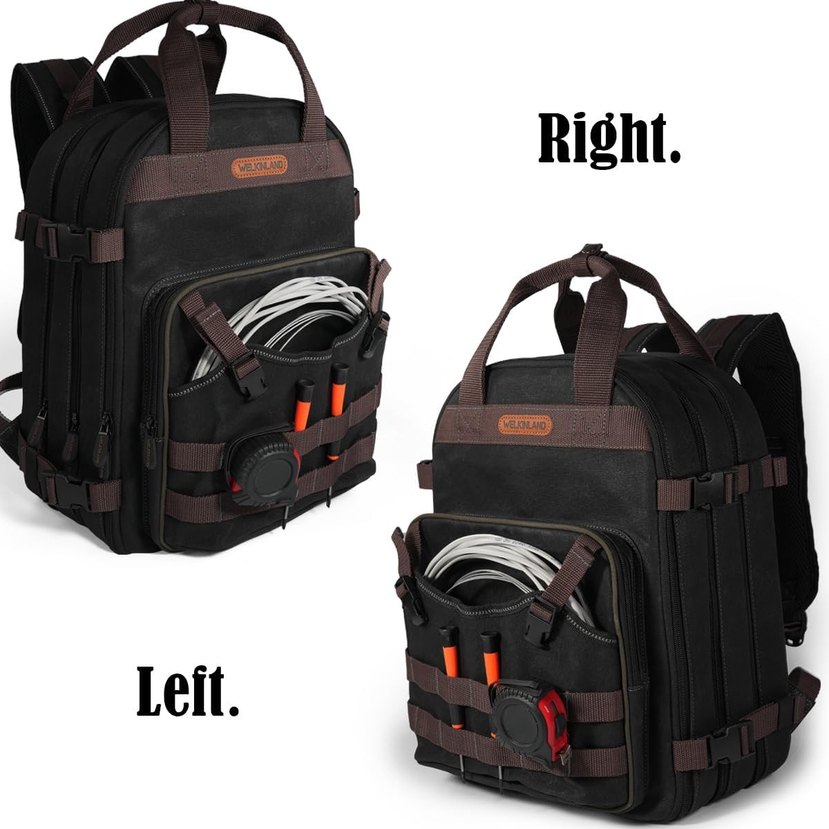90-Pockets Electrician Backpack, Wax-Canvas Tool Backpack Heavy Duty, Convenient