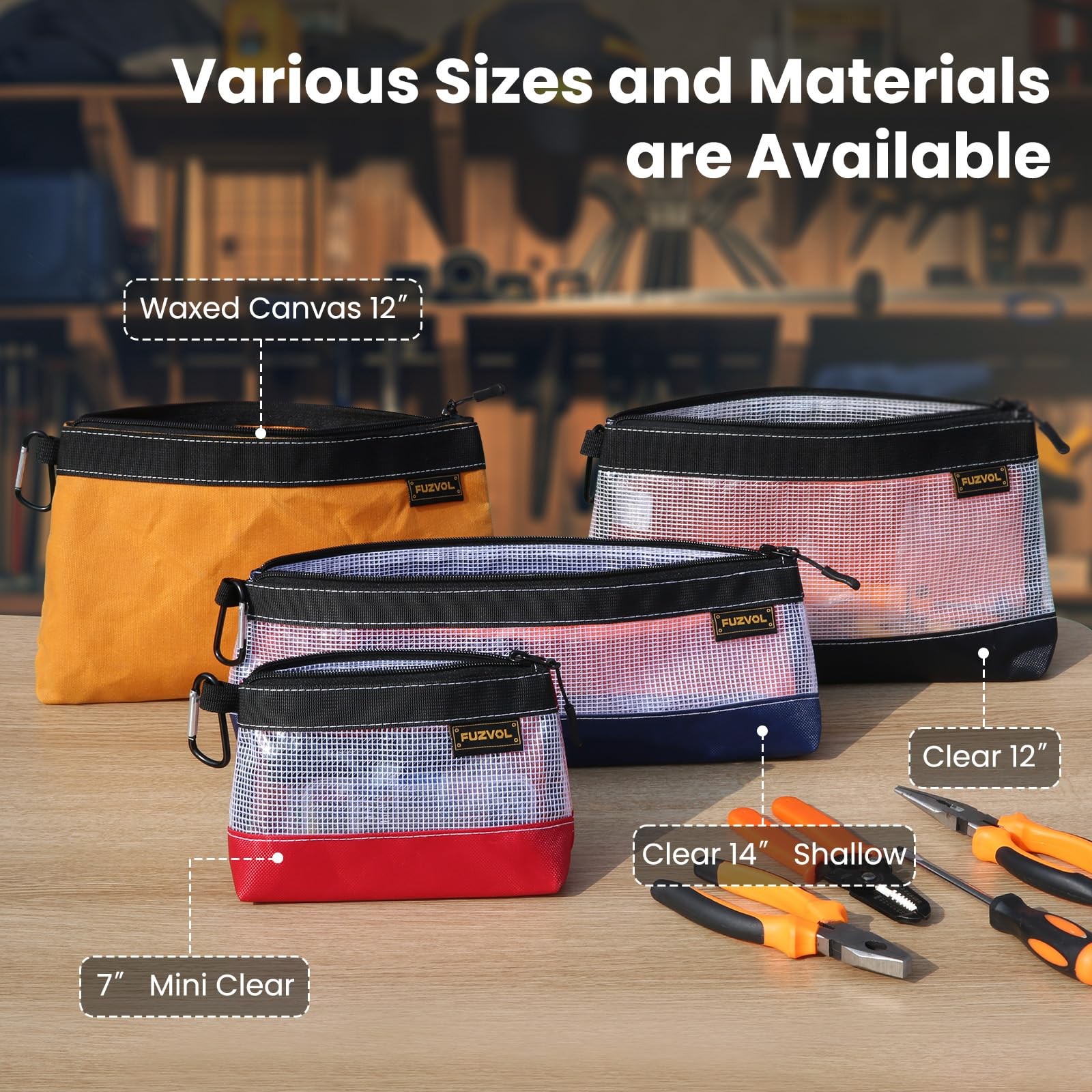 Clear Tool Pouch 7 Inch Small Tool Bag Mini Zipper Box Organizer 3 Pack