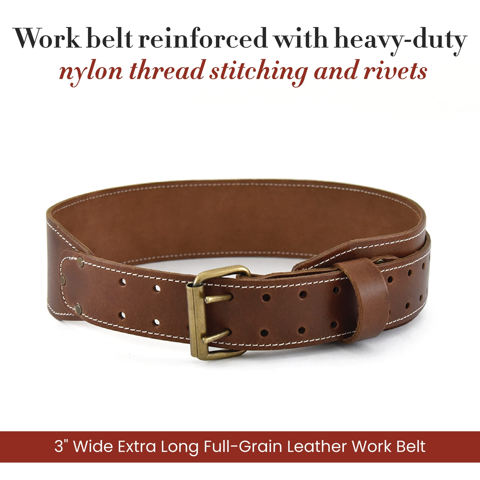 3″ Wide Extra Long Fullgrain Leather Work Belt Durable And Rugged Belt Dark Tan