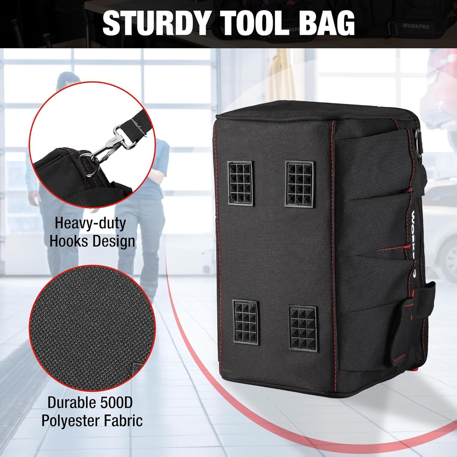 14-Inch Multi-Pocket Tool Organizer with Adjustable Strap – Black
