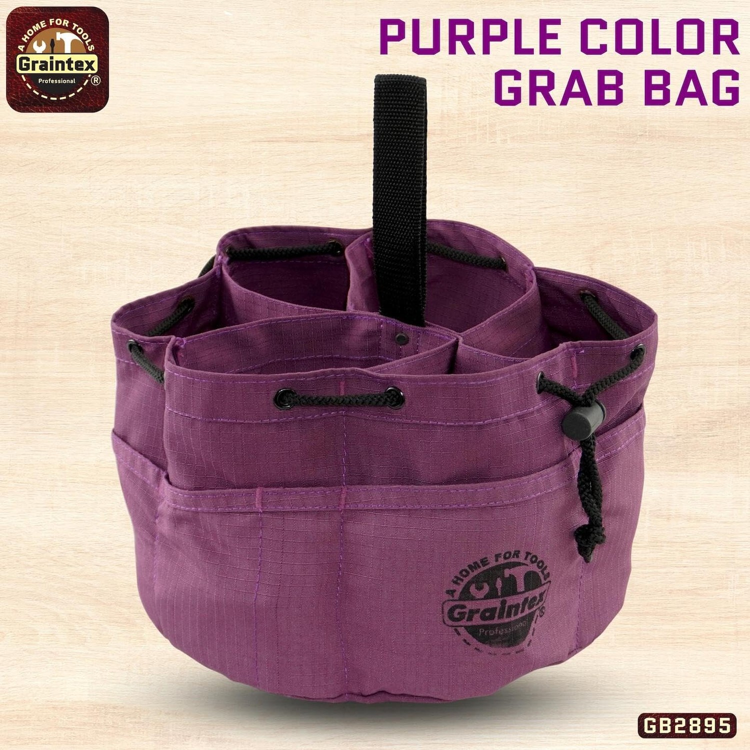 Graintex GB2895 Grab Bag Purple Color Rip-stop Canvas 18 Pockets Drawstring C…