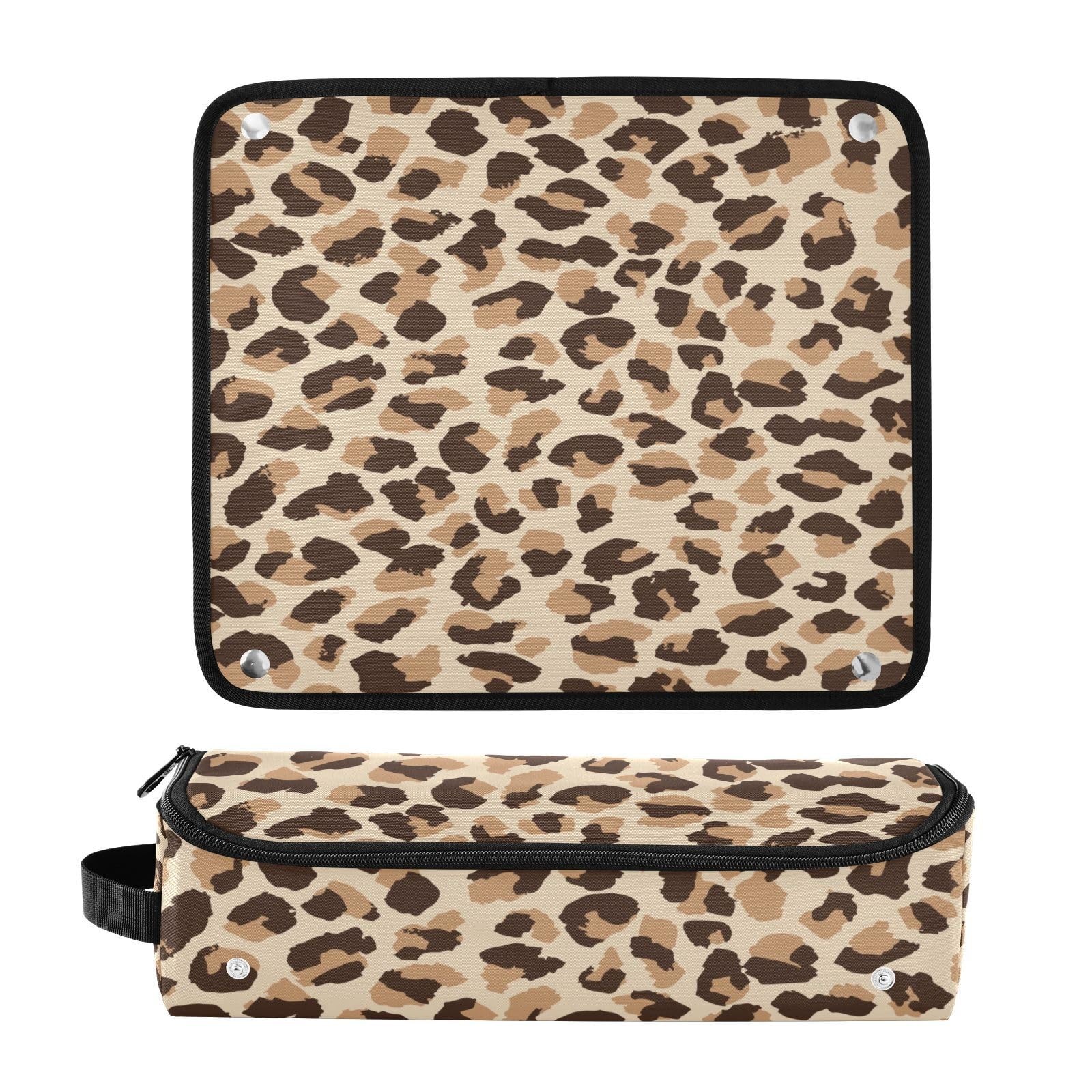 ElliTarr Hair Tools Travel Bag with Heat Resistant Mat Leopard Print Brown