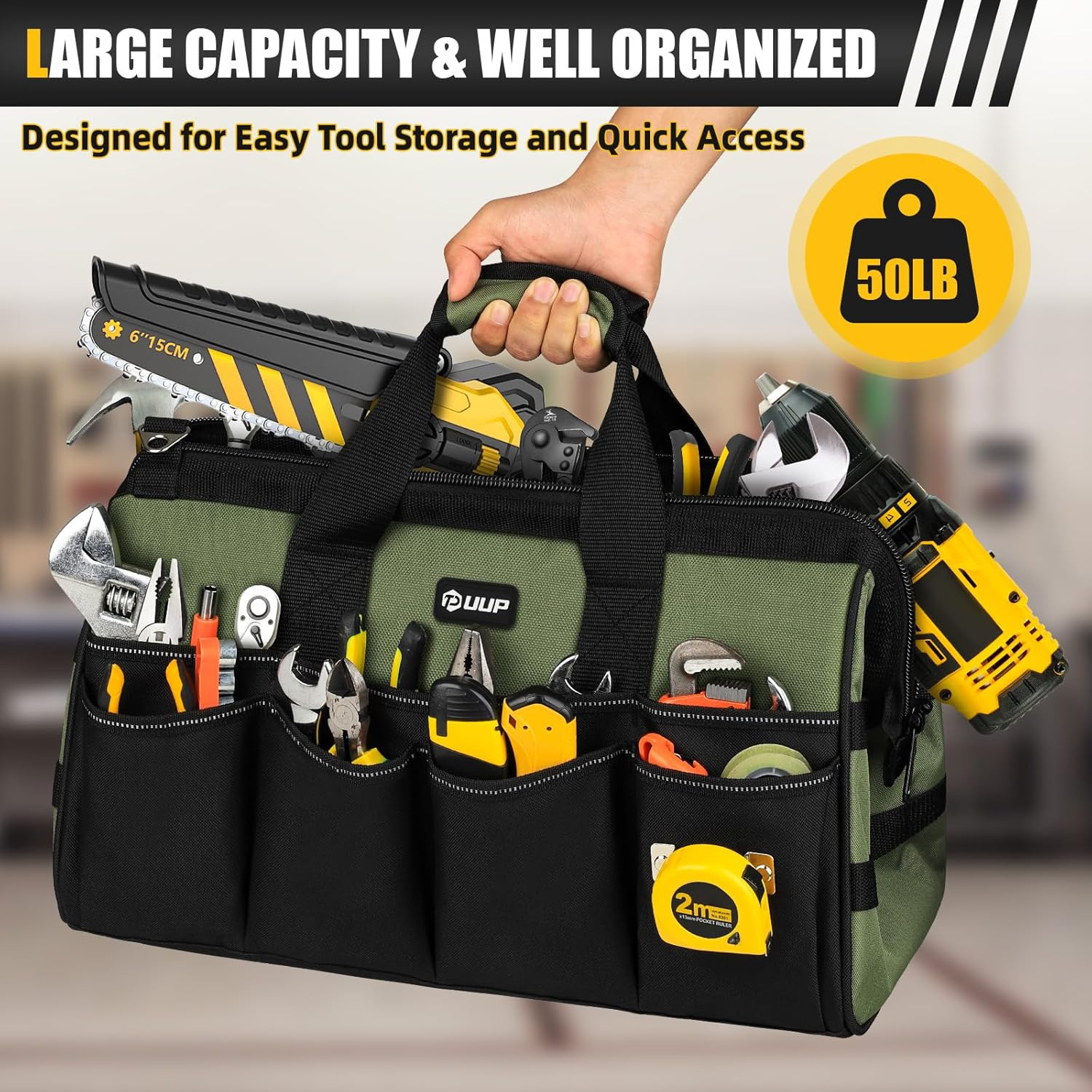 18-Inch Large Tool Bag, 16-Pocket Portable Tool Box Organizer Storage, Heavy Dut