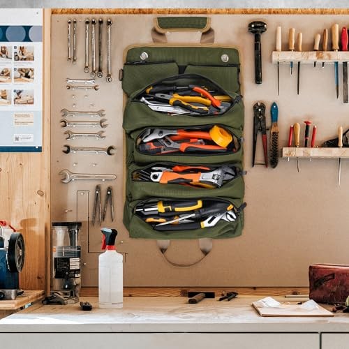 Heavy Duty Roll Up Tool Bag Organizer, Green Nylon, 14.5″ L x 10.2″ W