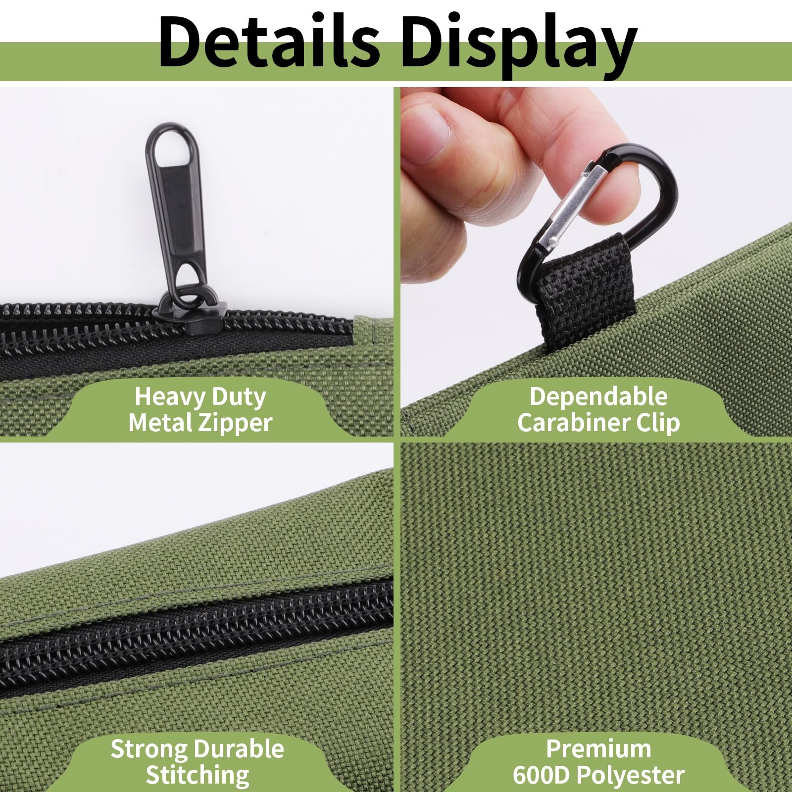 3 Pack Tool Bag Zipper 12.6 x 7 x 0.3 inches, 3 Pack, Tan, Navy Green, Black