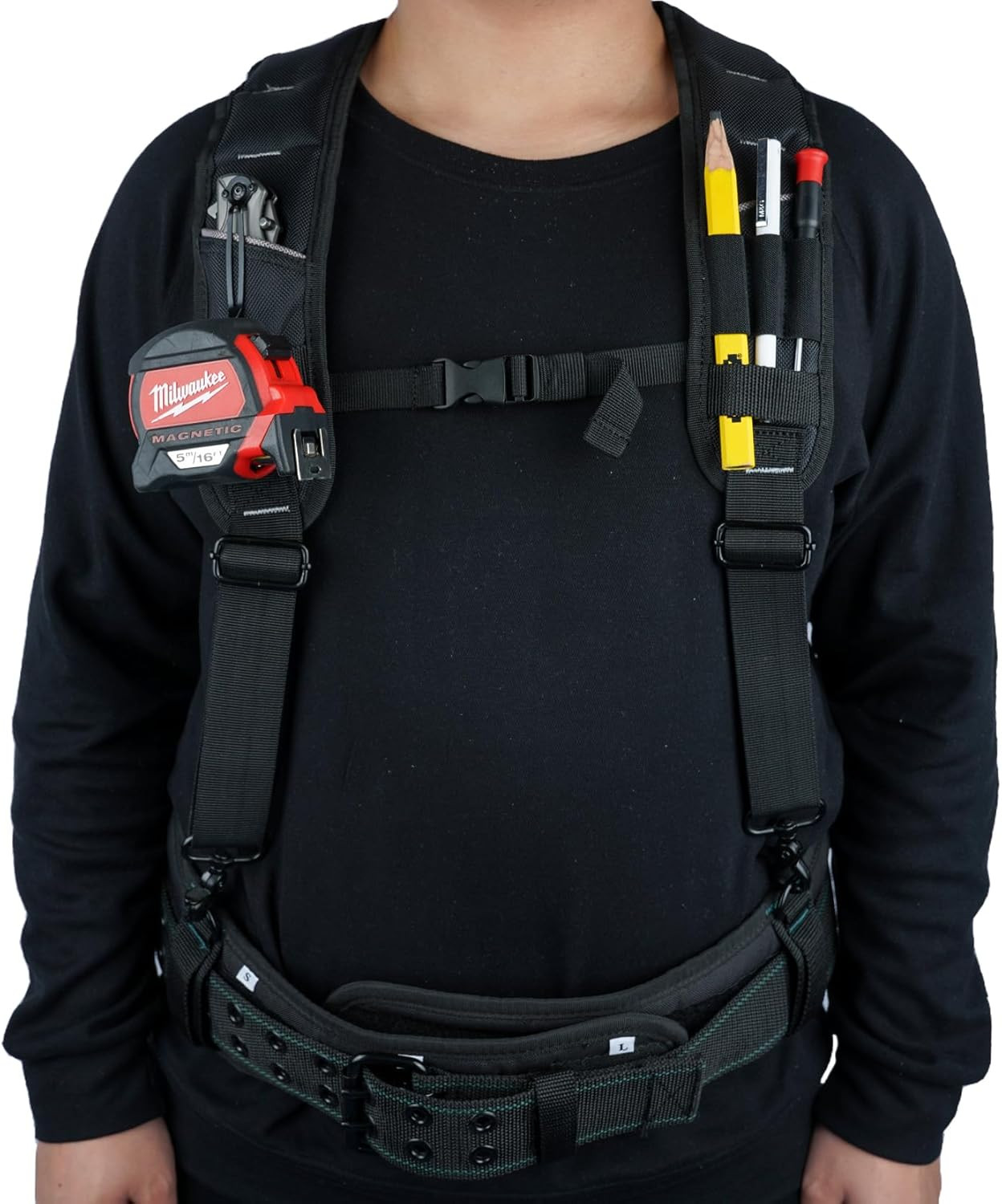 Tool Belt Suspenders,Heavy Duty 3-Points Padded Construction Work Pouch Suspende
