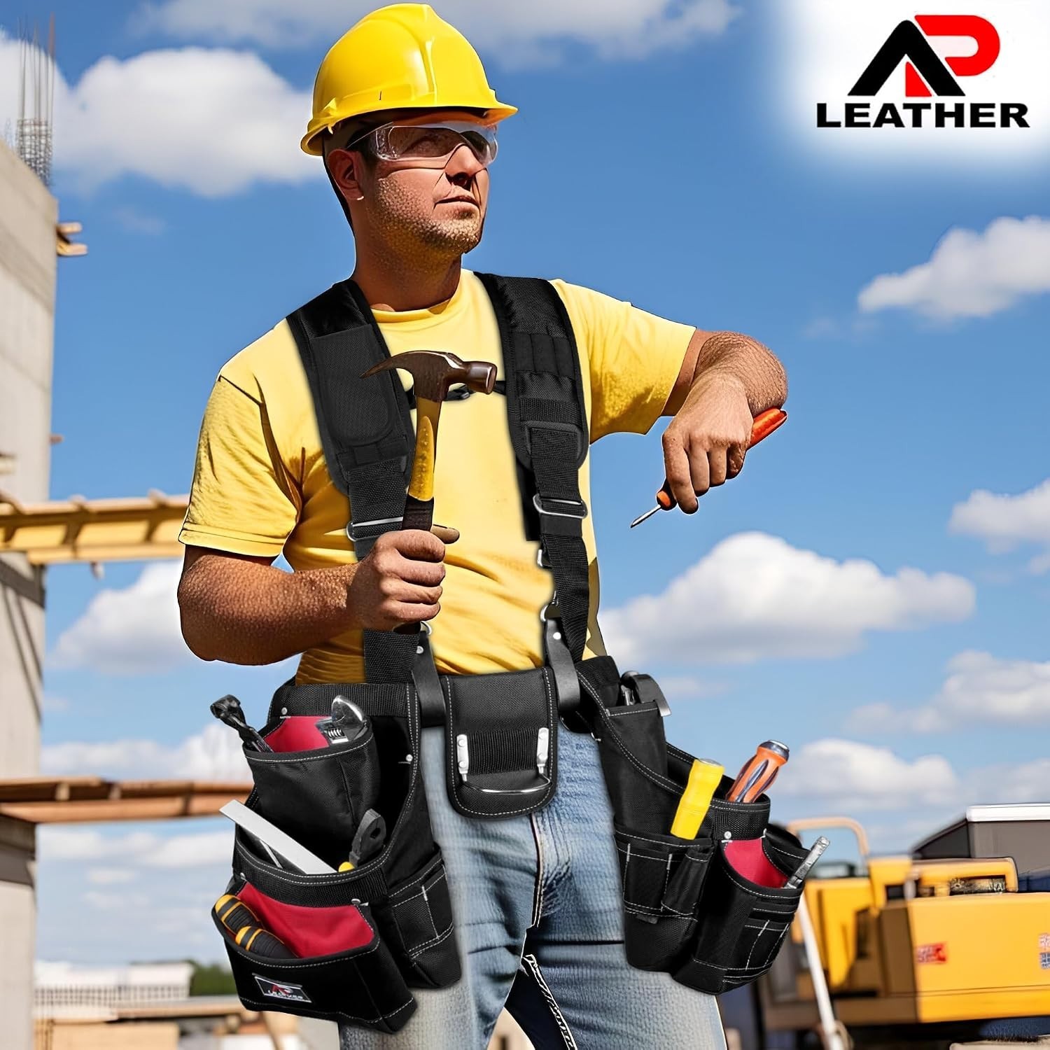AP Duty Tool Belt with Suspenders Adjustable Carpenter Tool Pouch 600D Polyester
