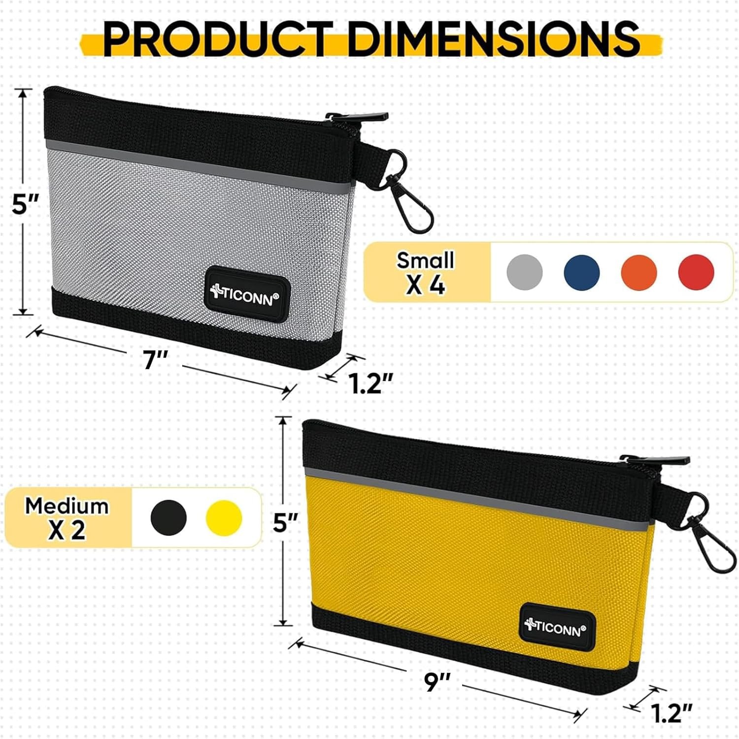 TICONN Tool Pouches 6 Pack Zipper Waterproof 1680D Oxford Small Tool Bags with C