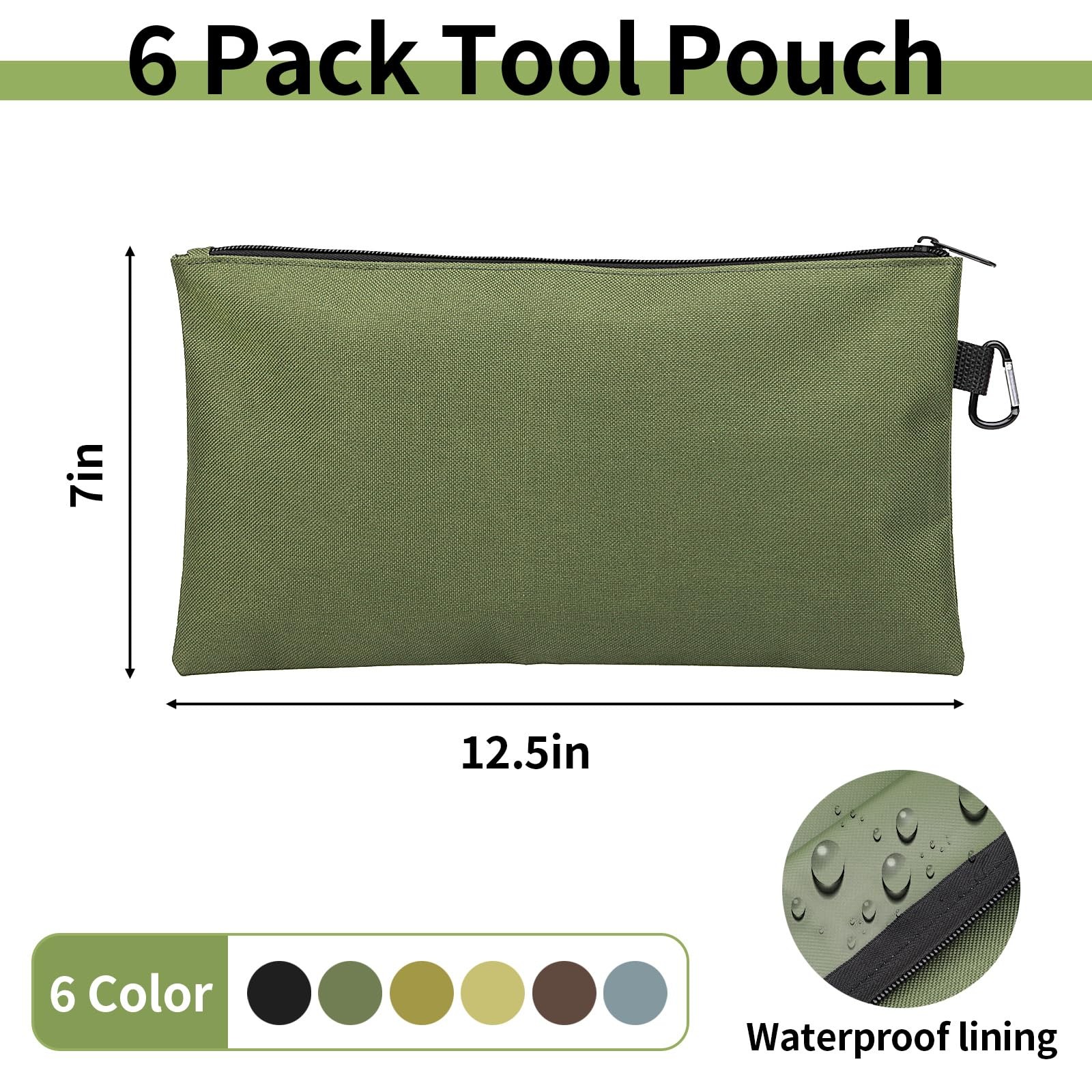 12.5 x 7 inches, 6 Pack, Tan, Navy Green, Black, Light Brown, Grey, Mocha
