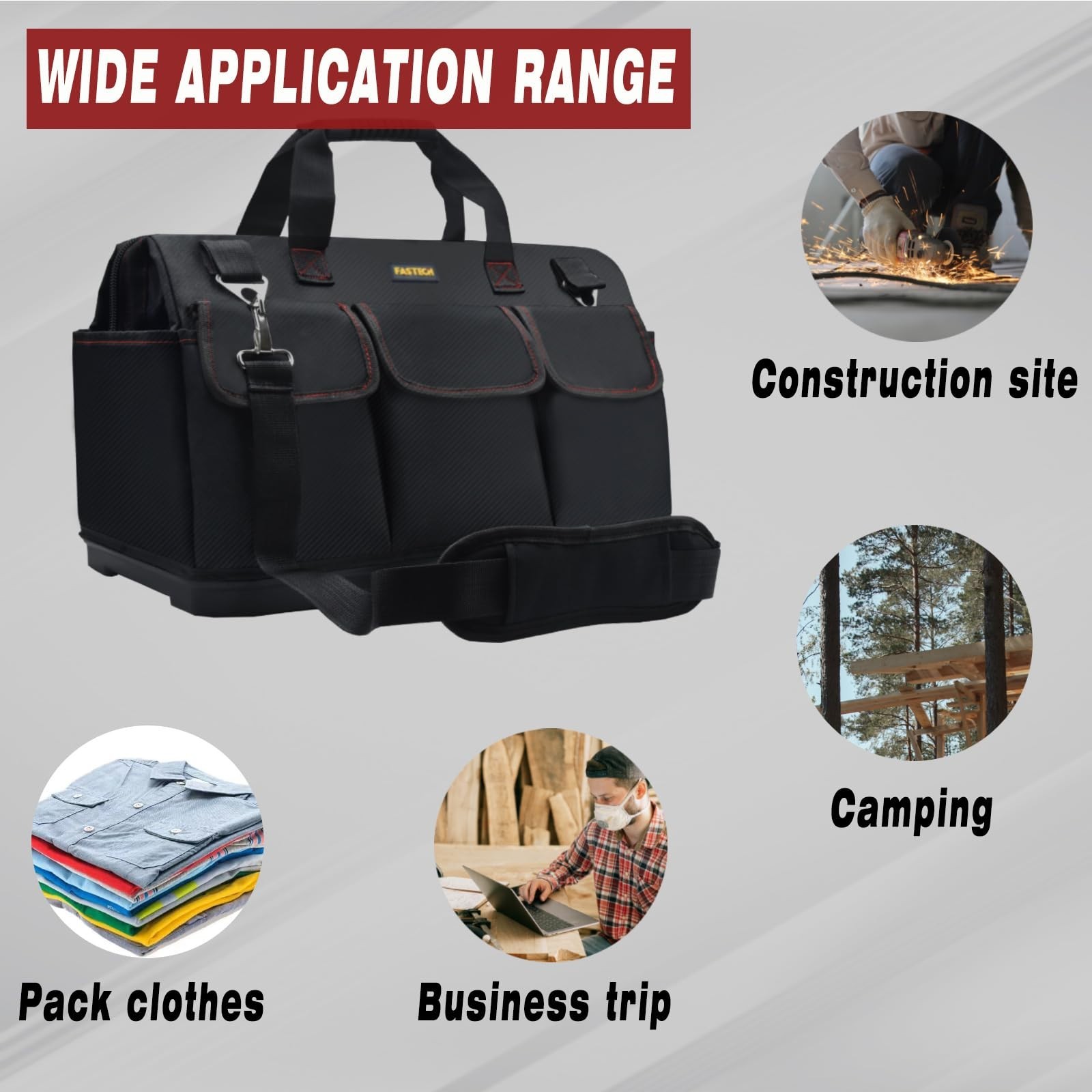 20-Inch Heavy Duty Tool Bag – Wide Mouth Organizer with Inside Pockets for Stora