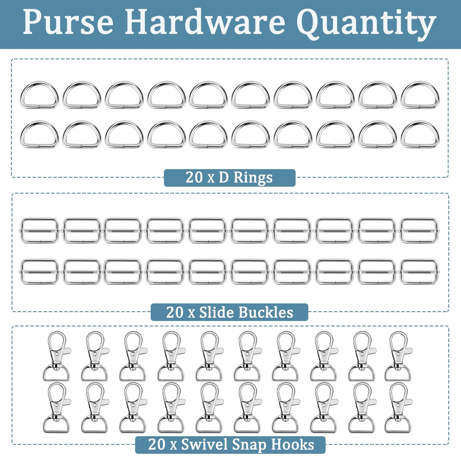 Hysagtek 60 Pcs Purse Hardware for Bag Making – Swivel Snap 1 Inch, Silver