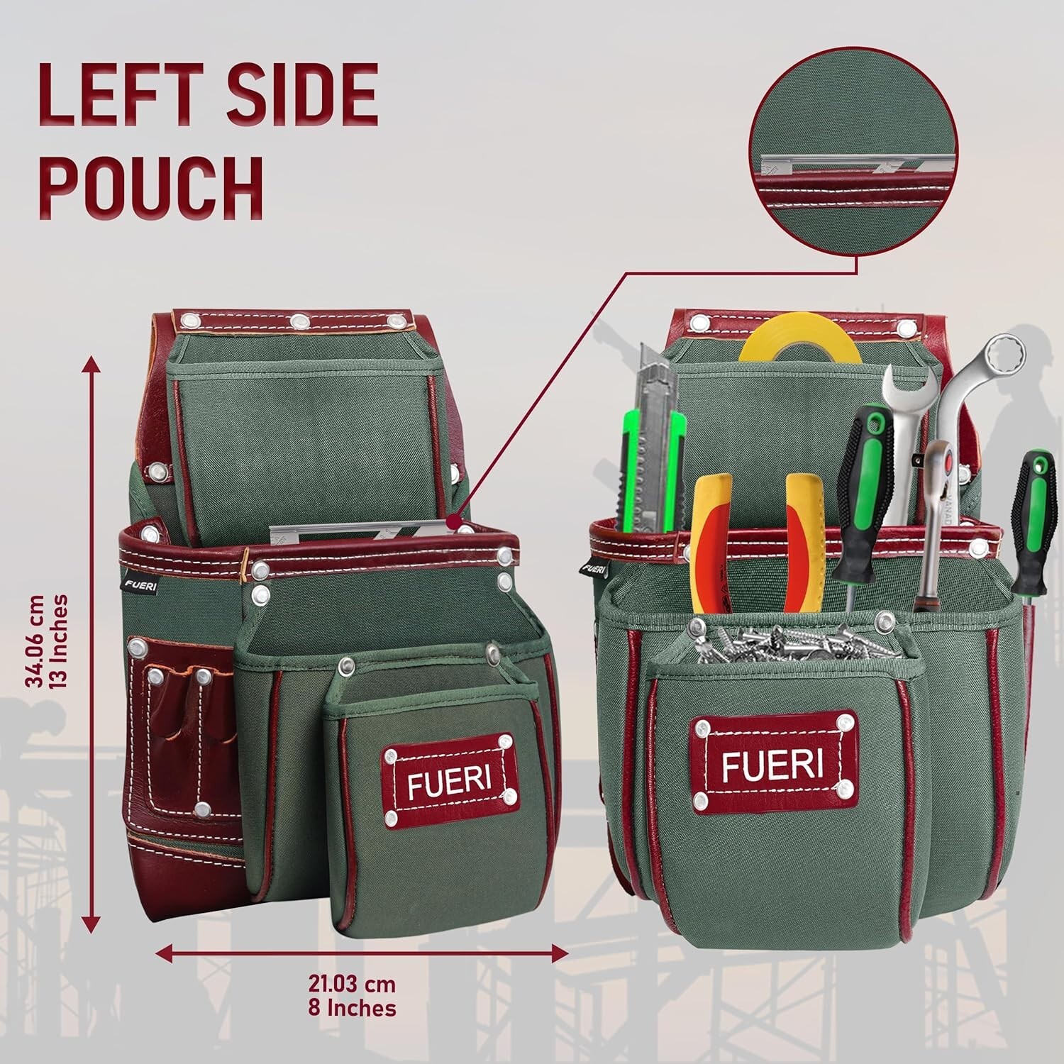 Professional Leather Tool Belt with Bags Farmers, Carpenters 19 Pocket Tools Bag