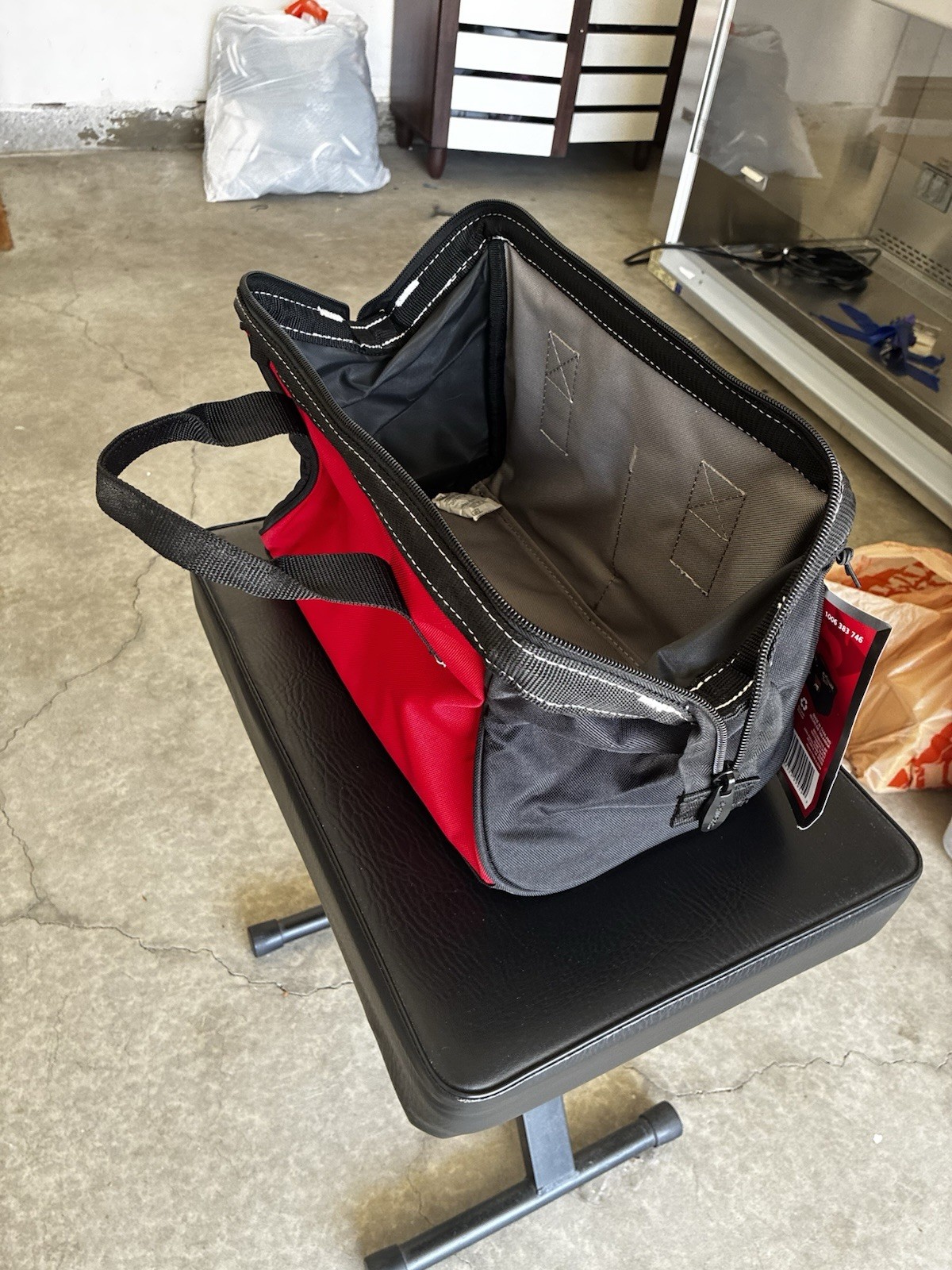 Husky 13 in Tool Bag Black/Red Polyester Zipper Closure with Handle