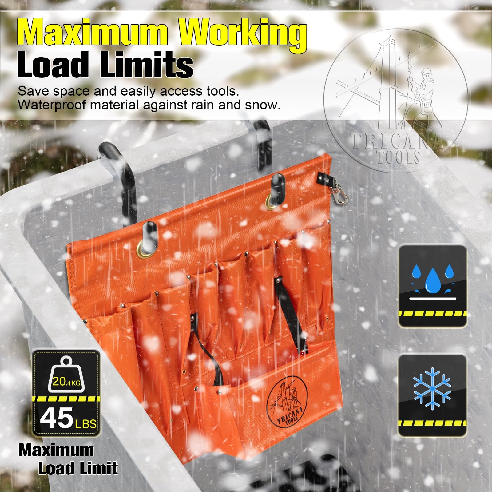 Bucket Truck Tool Organizer Aerial Apron 16 Pockets Lineman Board with 2 Hooks