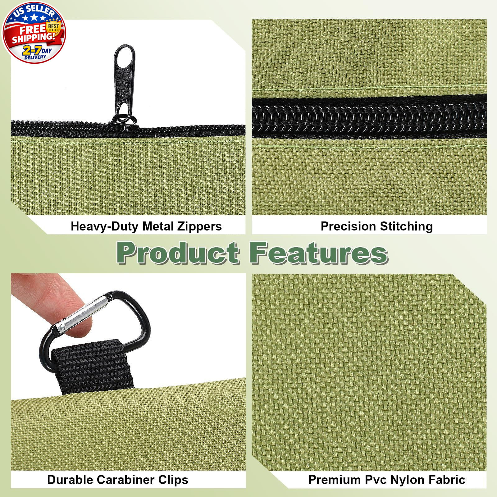 Tool Bag Zipper Pouch, 12.4×7.3 Inch Premium Tool Pouch with Carabiner, Utility