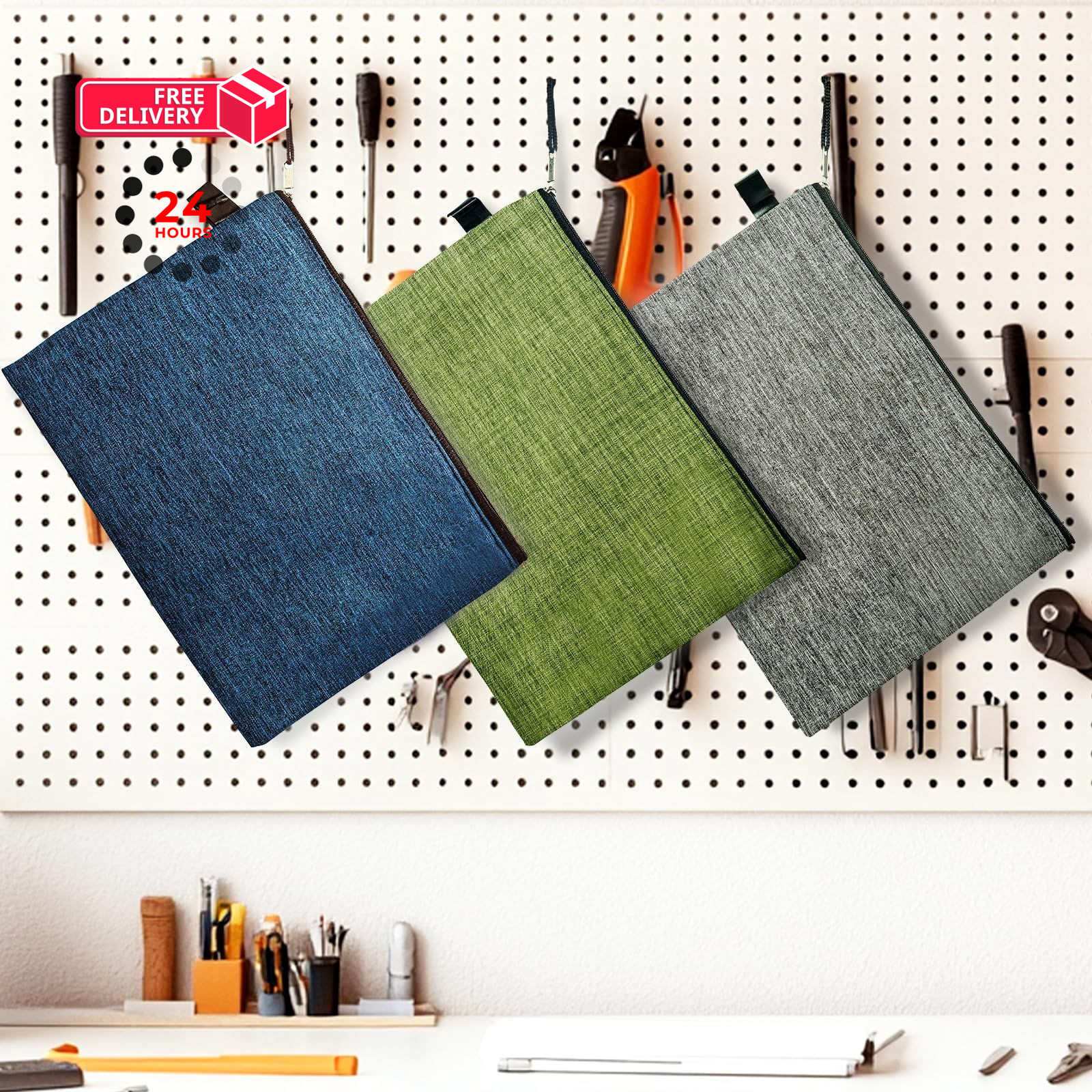 Giloner Tool Pouches With Zipper 3 Pack Waterproof 7.2 inches, Multicolor