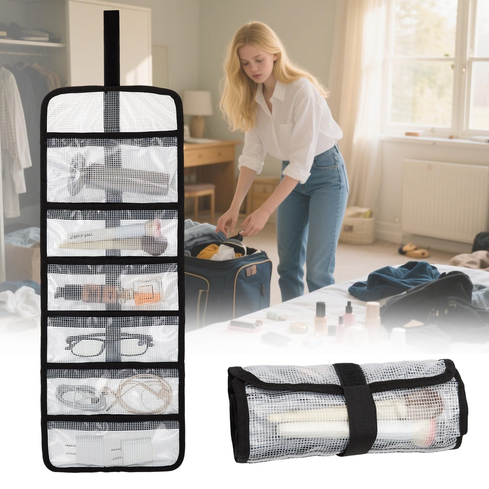Small Roll Up Storage Bag, 6 Pockets Tool Kit, Suitable Small, 2-pack