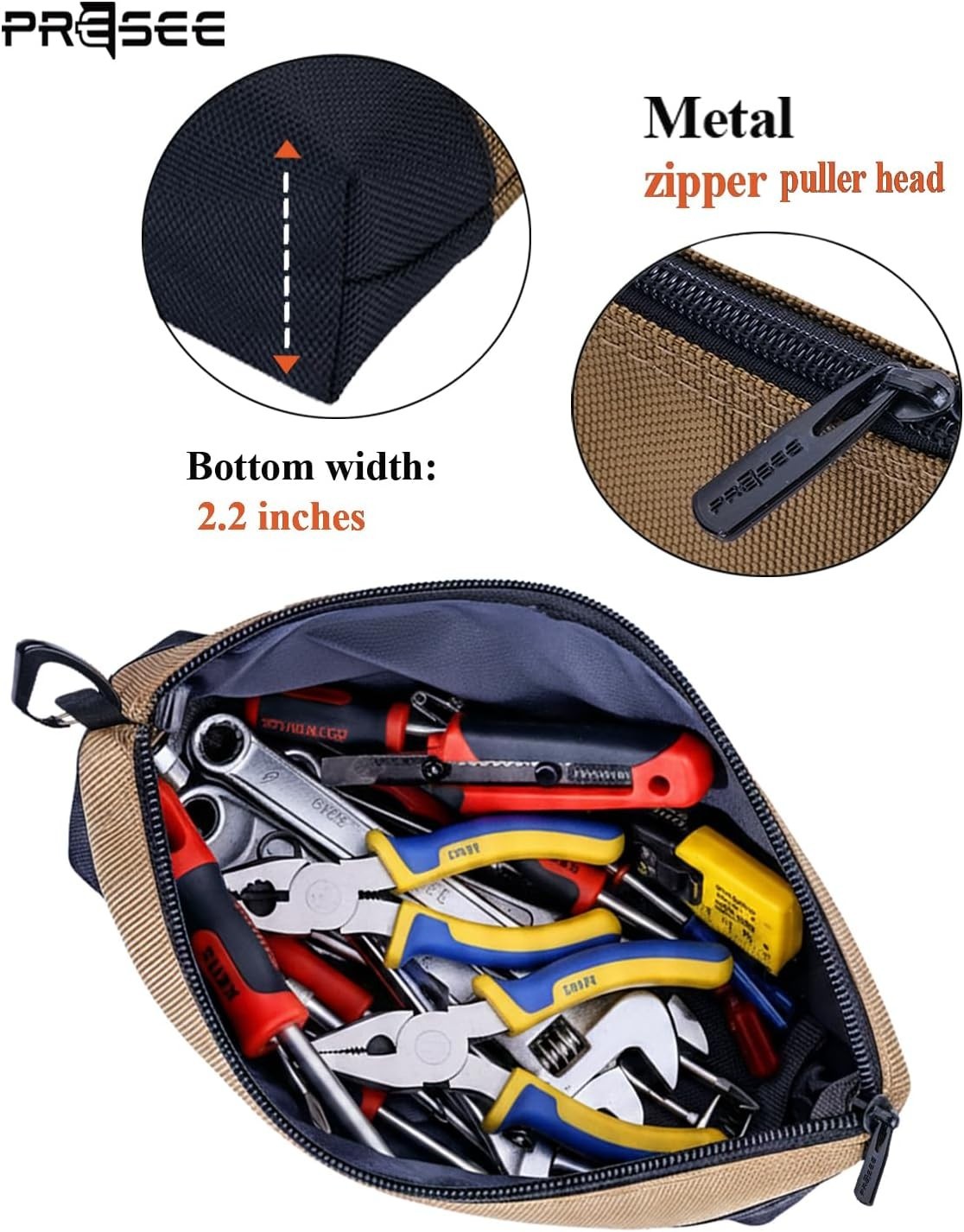 Heavy Duty Green Nylon Zipper Tool Pouch with Carabiner, 10.5-Inch Organizer …