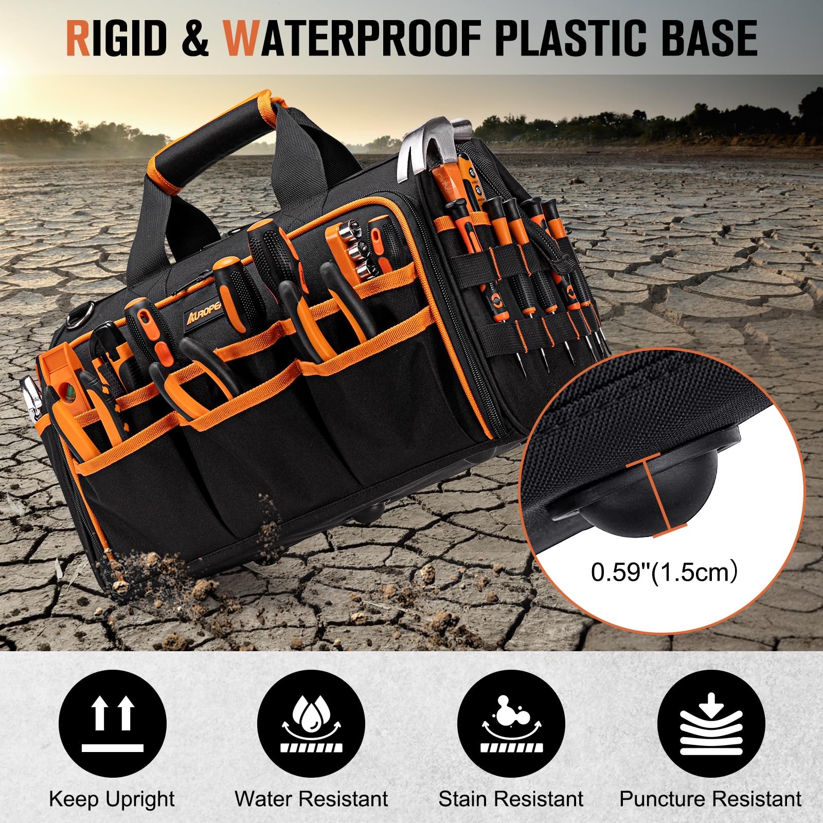 17-Inch Electrician Tool Bags for Men, 46-Pocket 17″x9.8″x12.6″, Black-orange