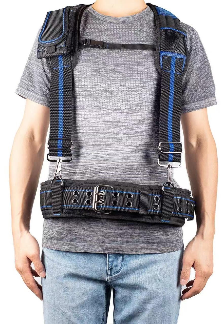 Heavy Duty Tool Belt Suspenders Men 3 Point Padded Attachment Loops