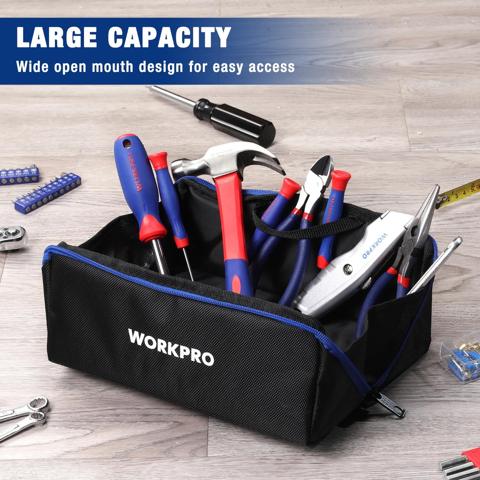 10″ Tool Bags 3 Pack – Zipper Pouches, Wide Mouth, 1680D Fabric, Multi-Purpose S