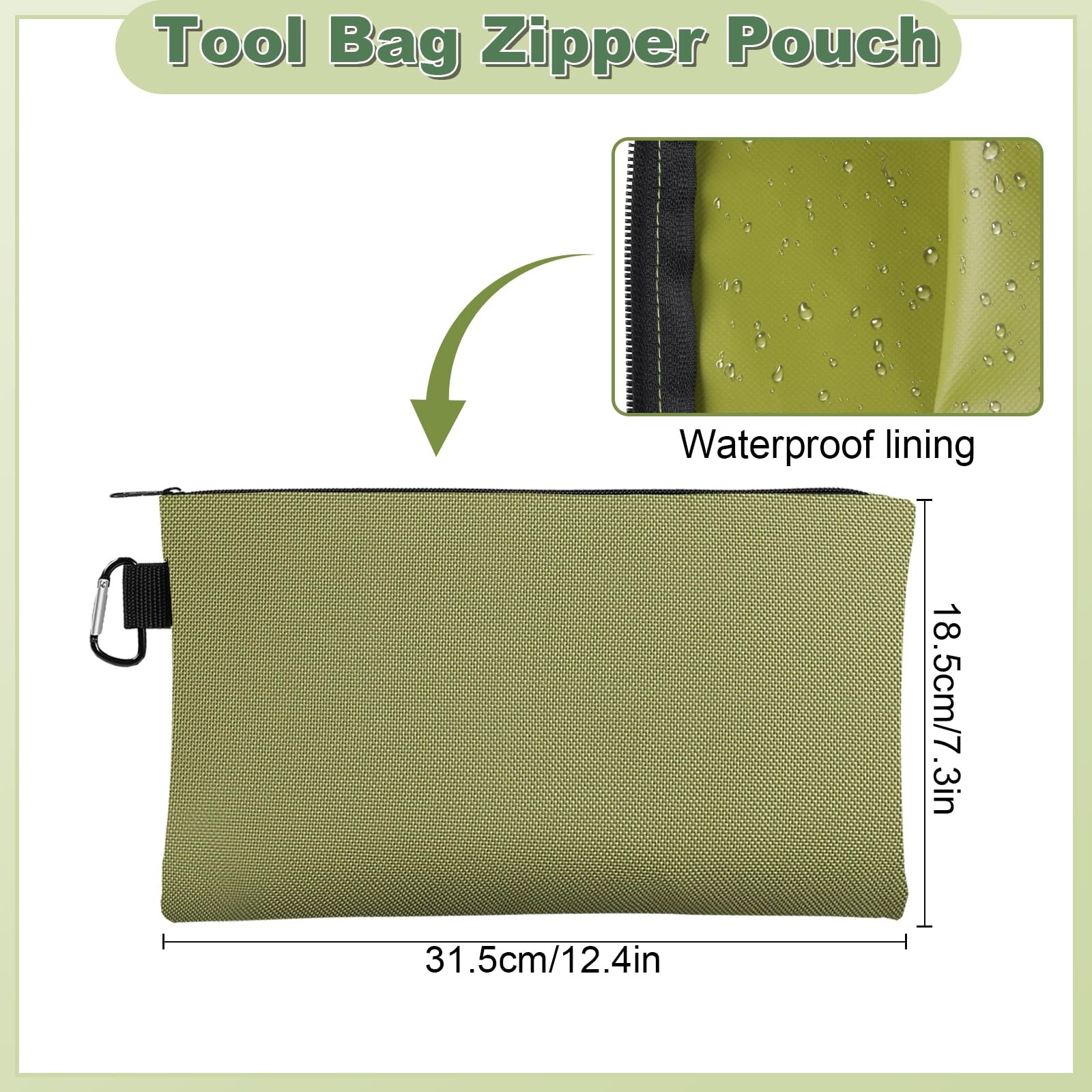 2Pack Waterproof Tool Pouch Zipper Bag 12″ x 7″ Heavy Duty Storage with Carabine