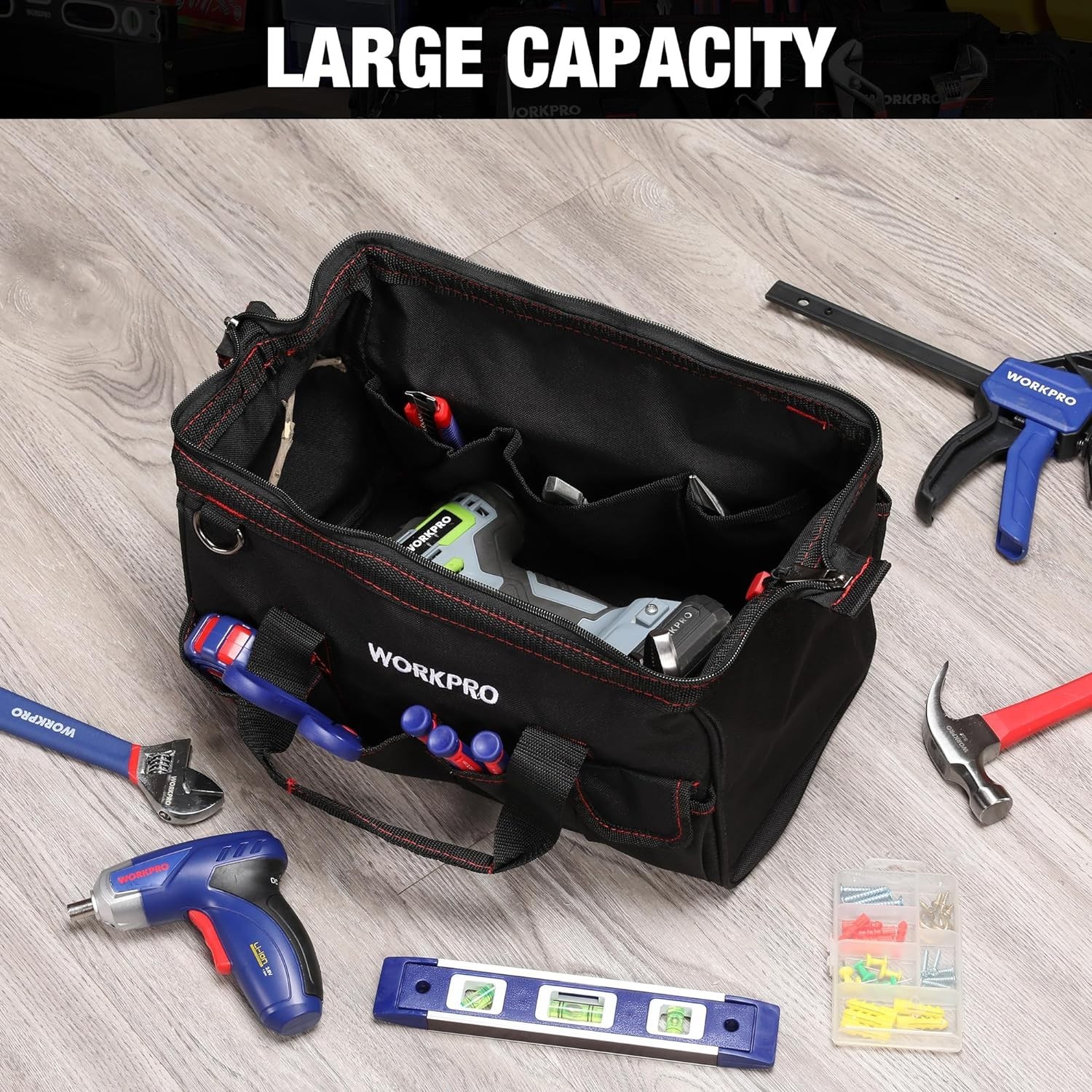 14-Inch Multi-Pocket Tool Organizer with Adjustable Strap – Black