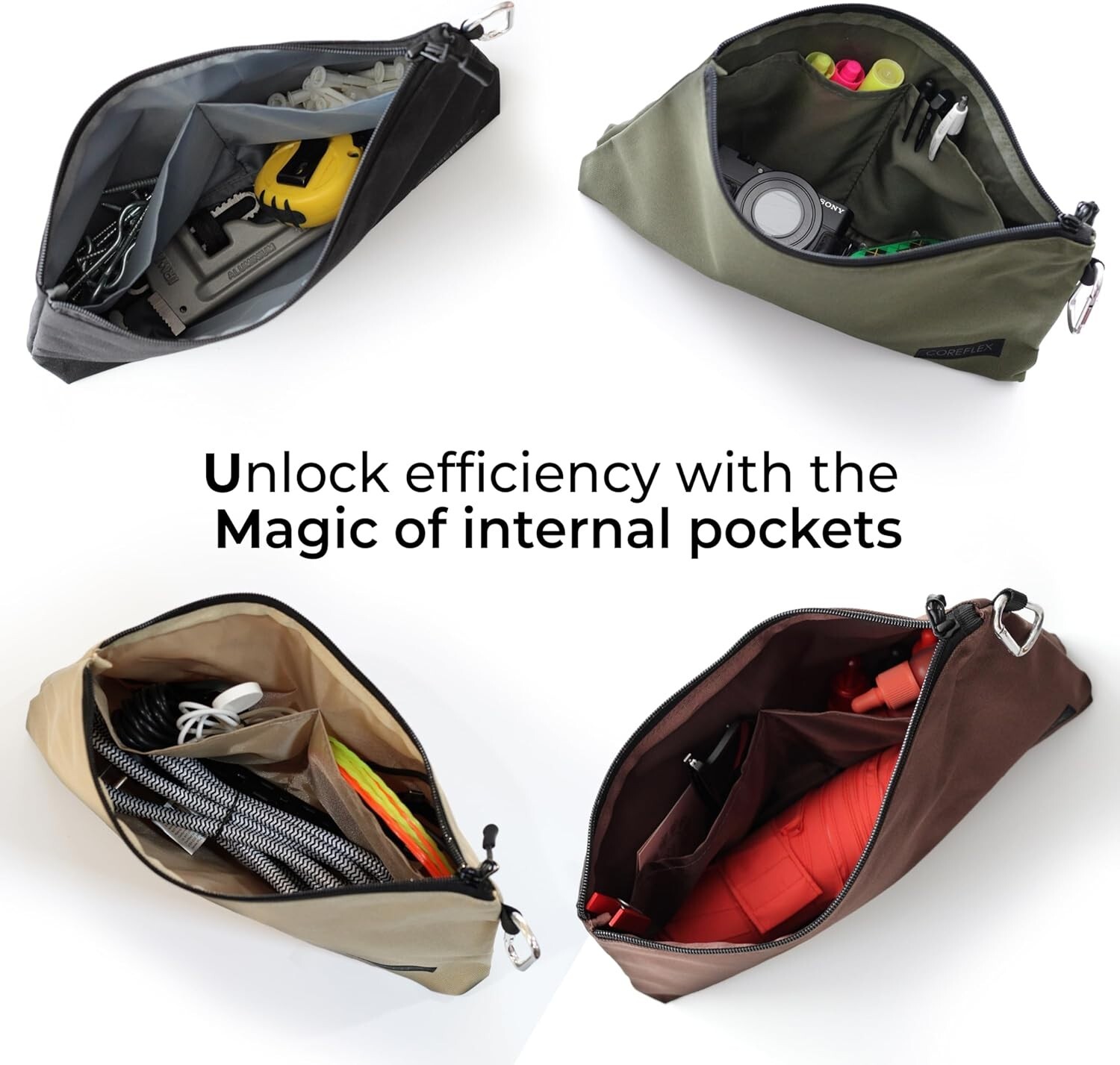 Coreflex Tool Pouch Zipper Bag, Tool bag with 3Pack Multi size