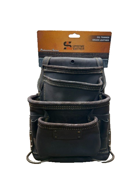 SUPREME LEATHER oil tanned grain leather CARPENTERS TOOL POUCH with 10 pockets