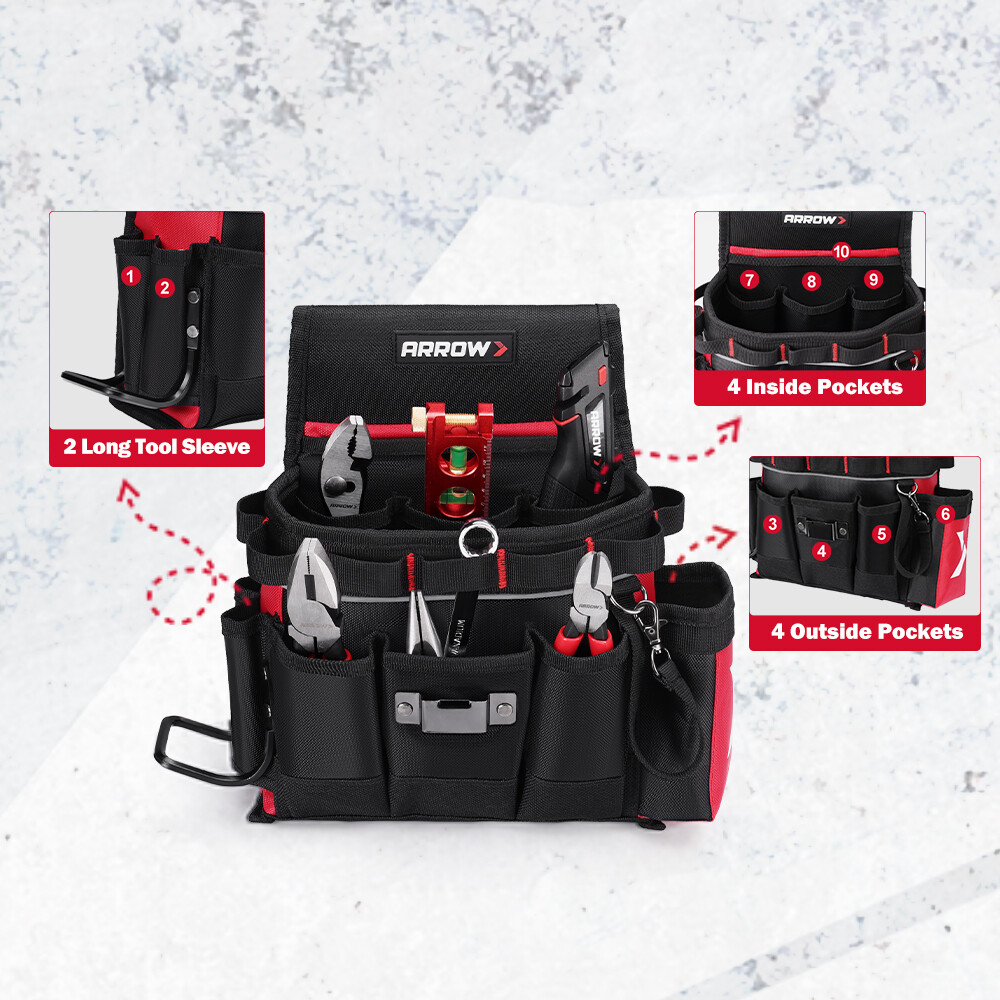 ARROW Heavy-Duty Adjustable Tool Belt Electrician Utility Tool Pouch w/10 Pocket