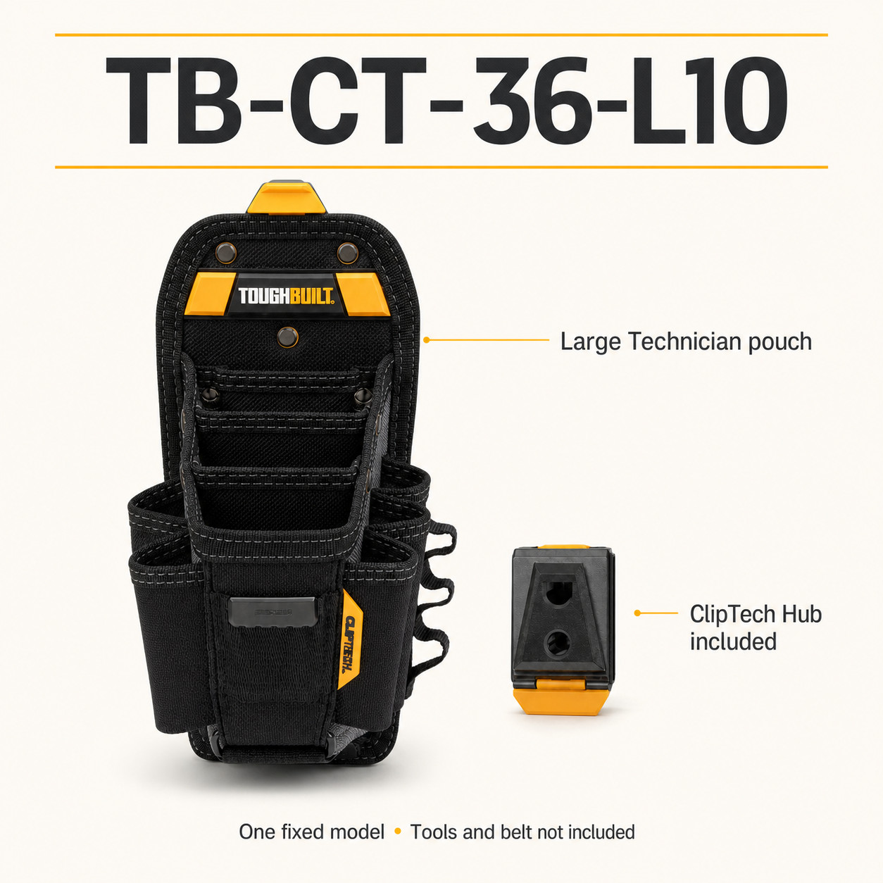 ToughBuilt TB-CT-36-L10 Technician 10-Pocket Tool Pouch ClipTech Hub Belt Bag