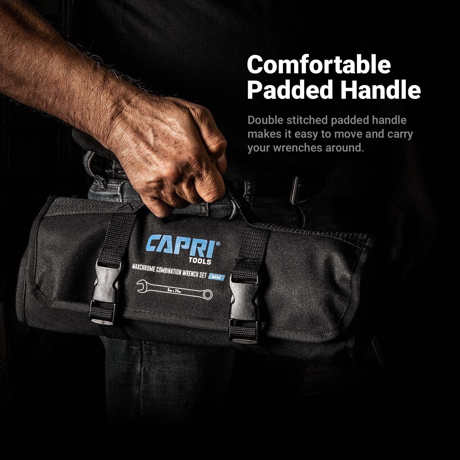 Capri Tools Wrench Roll Up Pouch, Metric, 19 Pockets Standard Pocket, Black