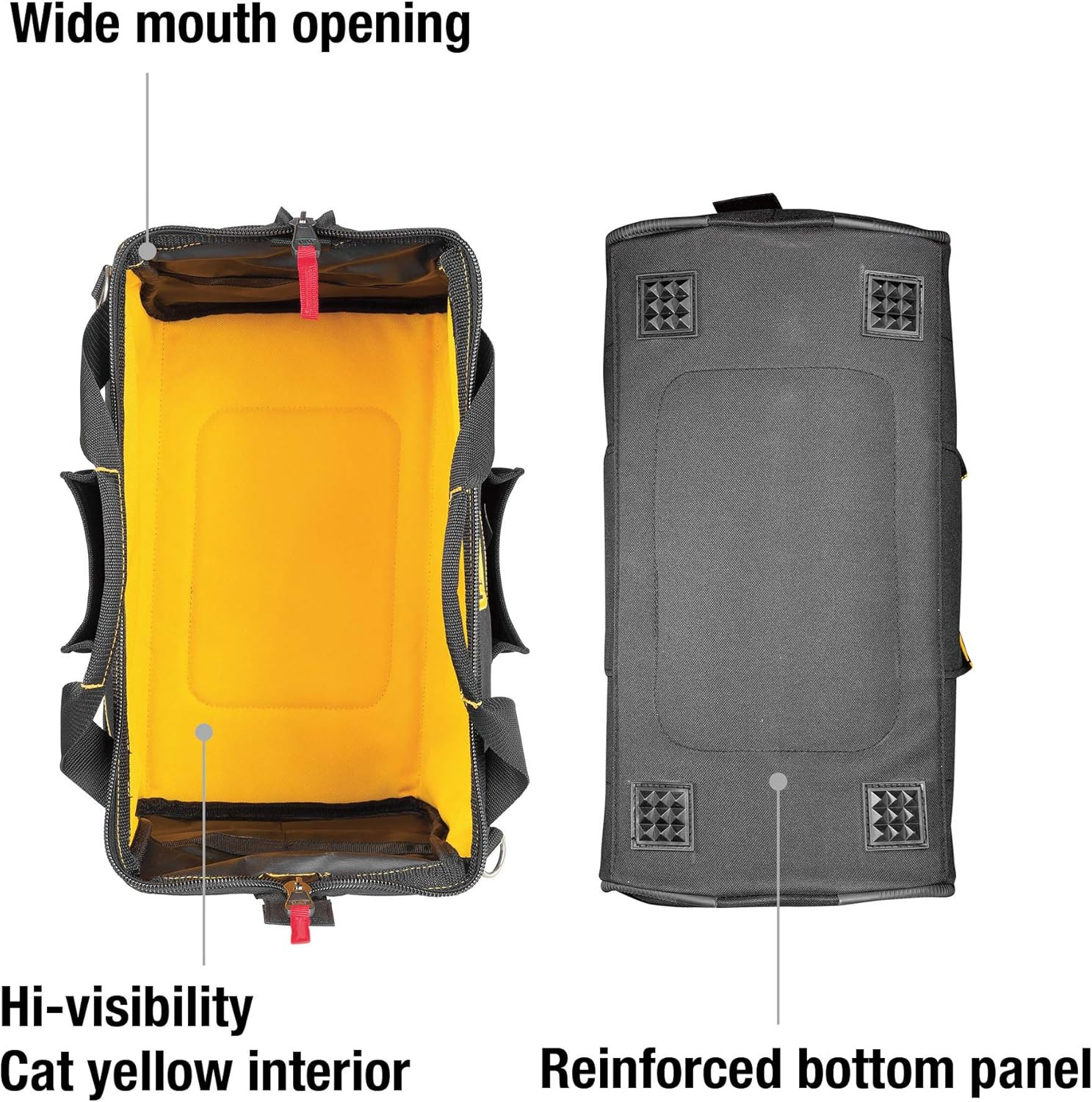 CAT 16-Inch Pro Wide Mouth Tool Bag, 14 Pockets for Tool Storage and Organizatio