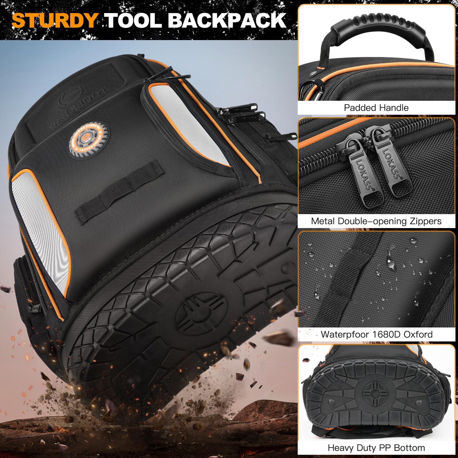 LOKASS 8505 Tool Bag Backpack Large 75 Pockets Molded Base Combination Lock