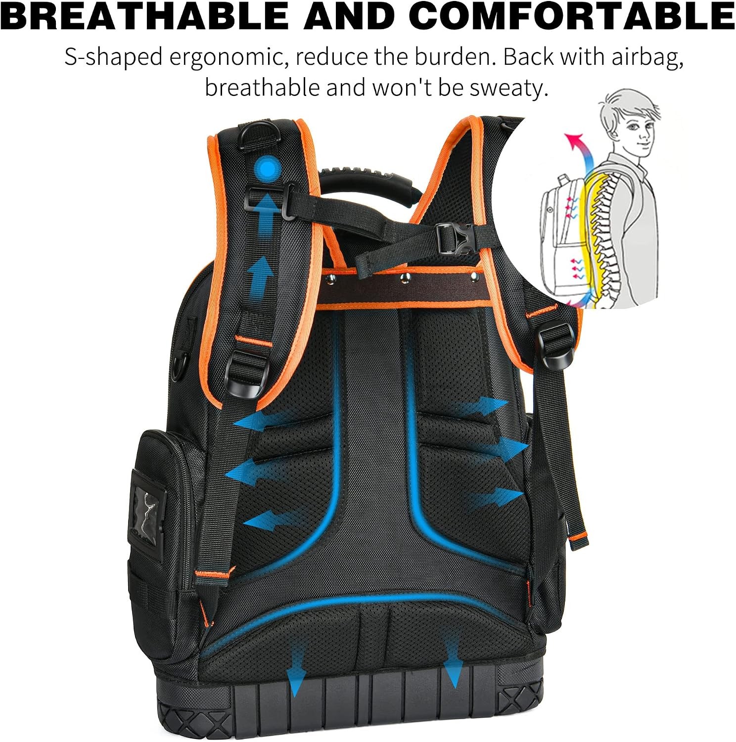 18.1 Inch Tool Backpack,75 Pockets & Loops Heavy-Duty 1680D Molded Base Tool Bag