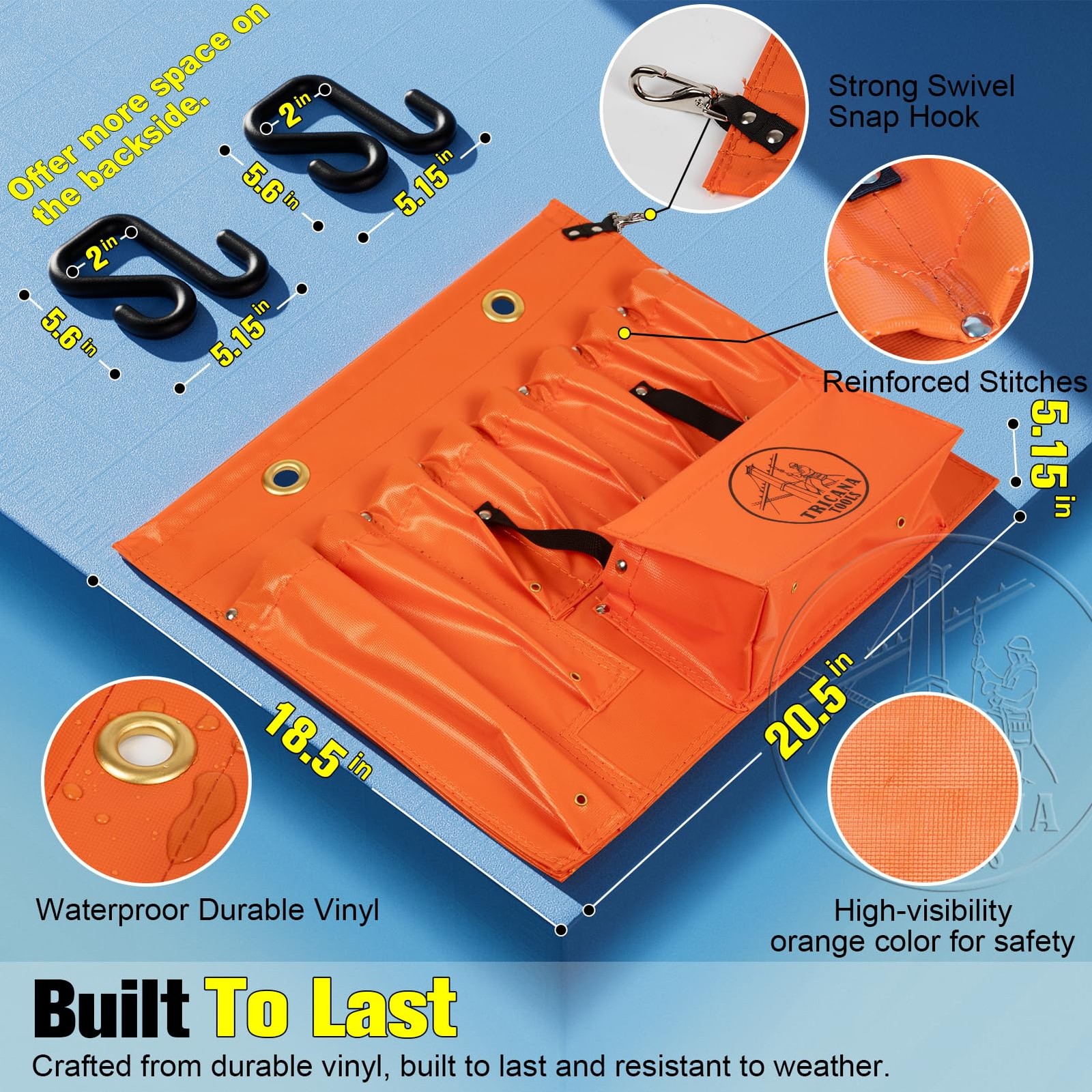 Bucket Truck Tool Organizer Aerial Apron 16 Pockets Lineman Board with 2 Hooks