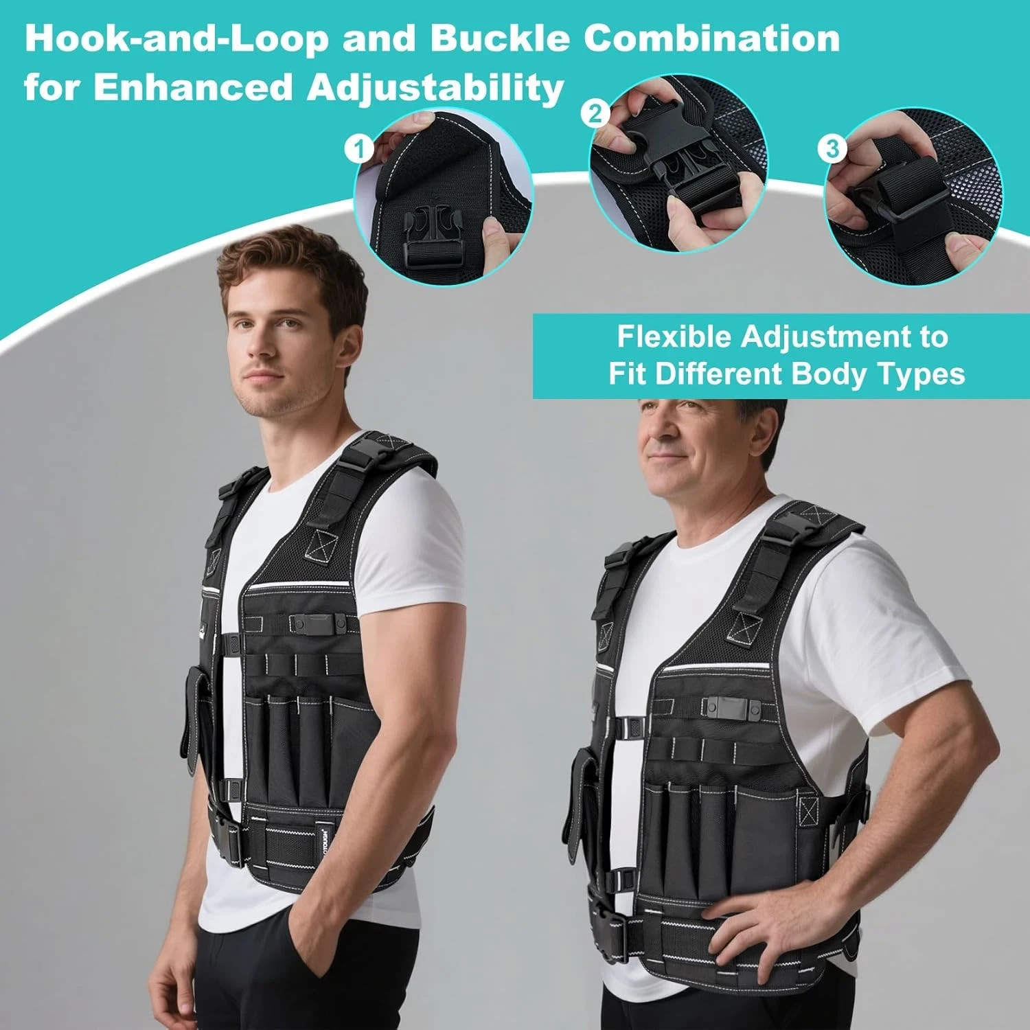 Tool Vest for Men with Pouches and Belt, Adjustable Multi-Pocket Safety Tool Ves
