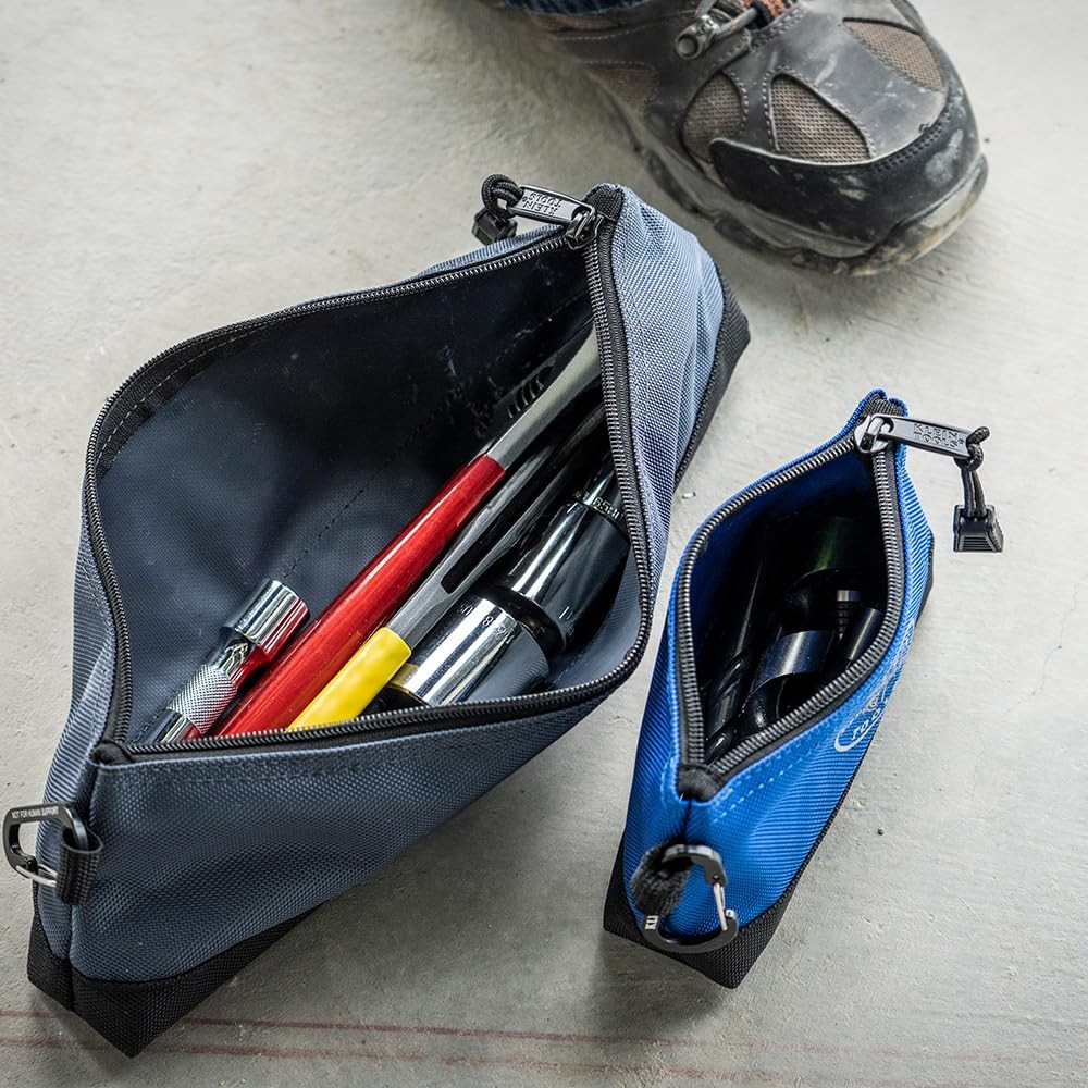 Stand-Up Zipper Bag Tool Pouch with Carabiners, 7-Inch Blue & 14-Inch Gray, 2-Pa