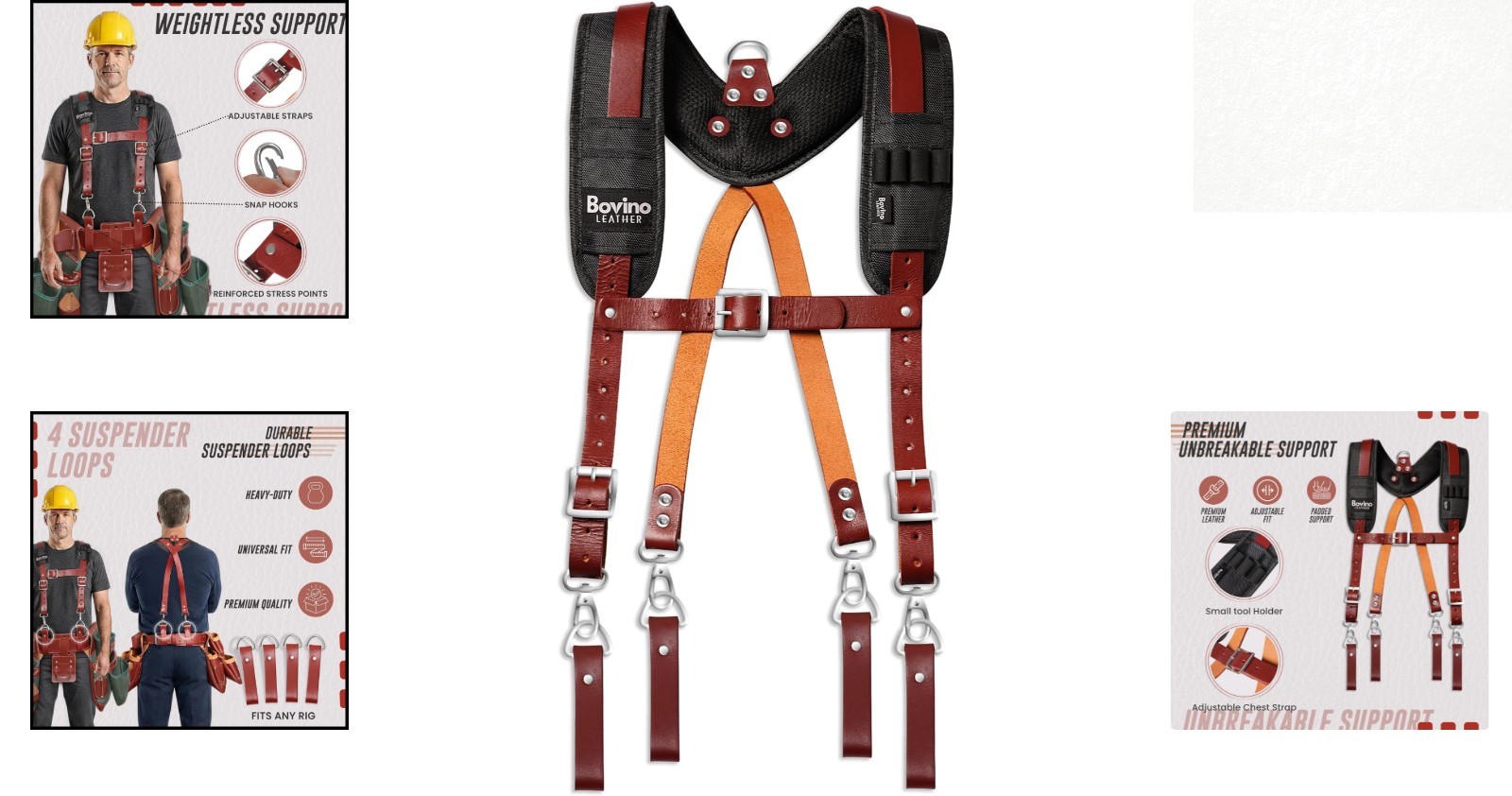 Professional Leather Tool Belt Suspenders with Padded Support – Unisex Large