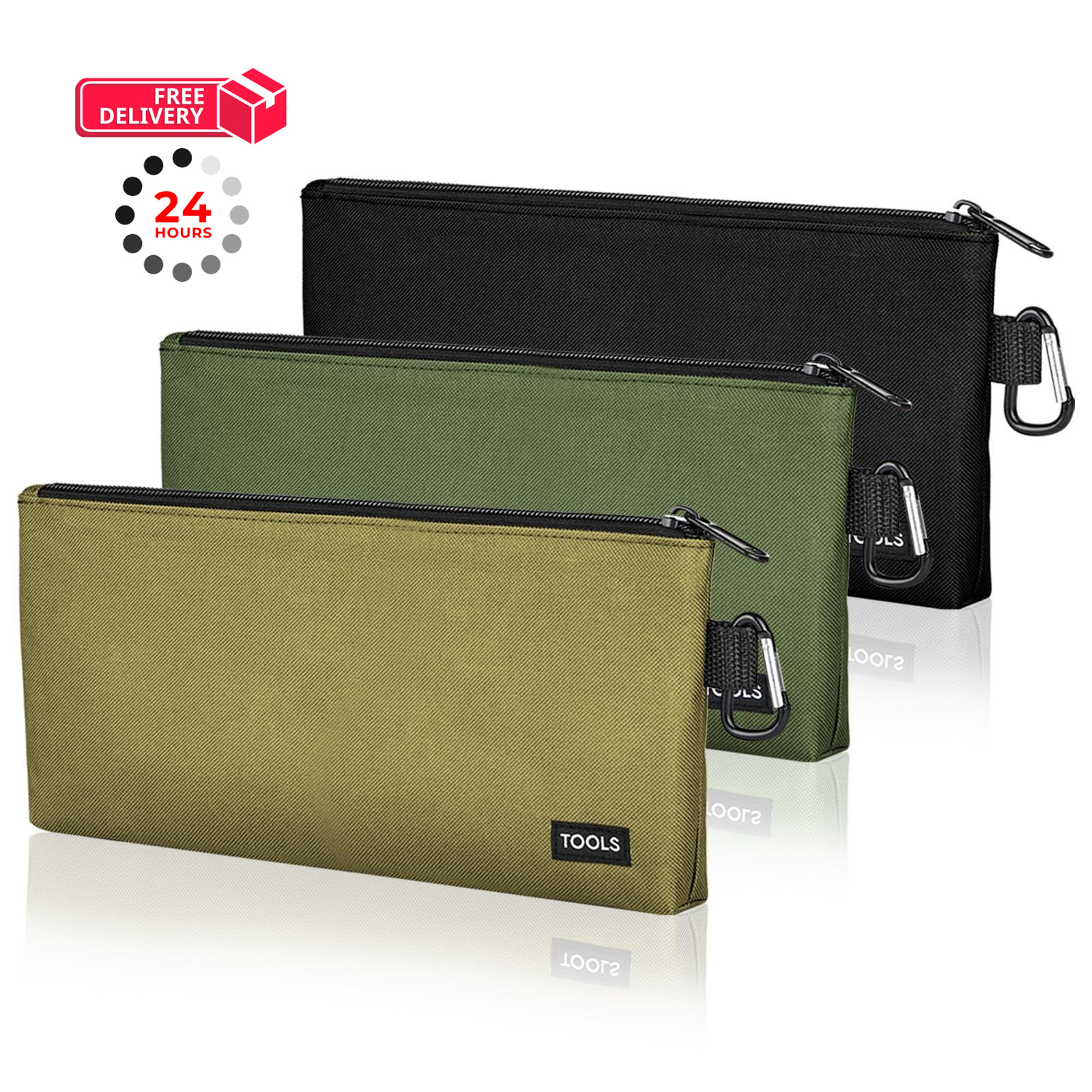 3 Pcs Zipper Tool Pouches, 12 Inch Flat Bottom Utility Bags 12″, Multicolored
