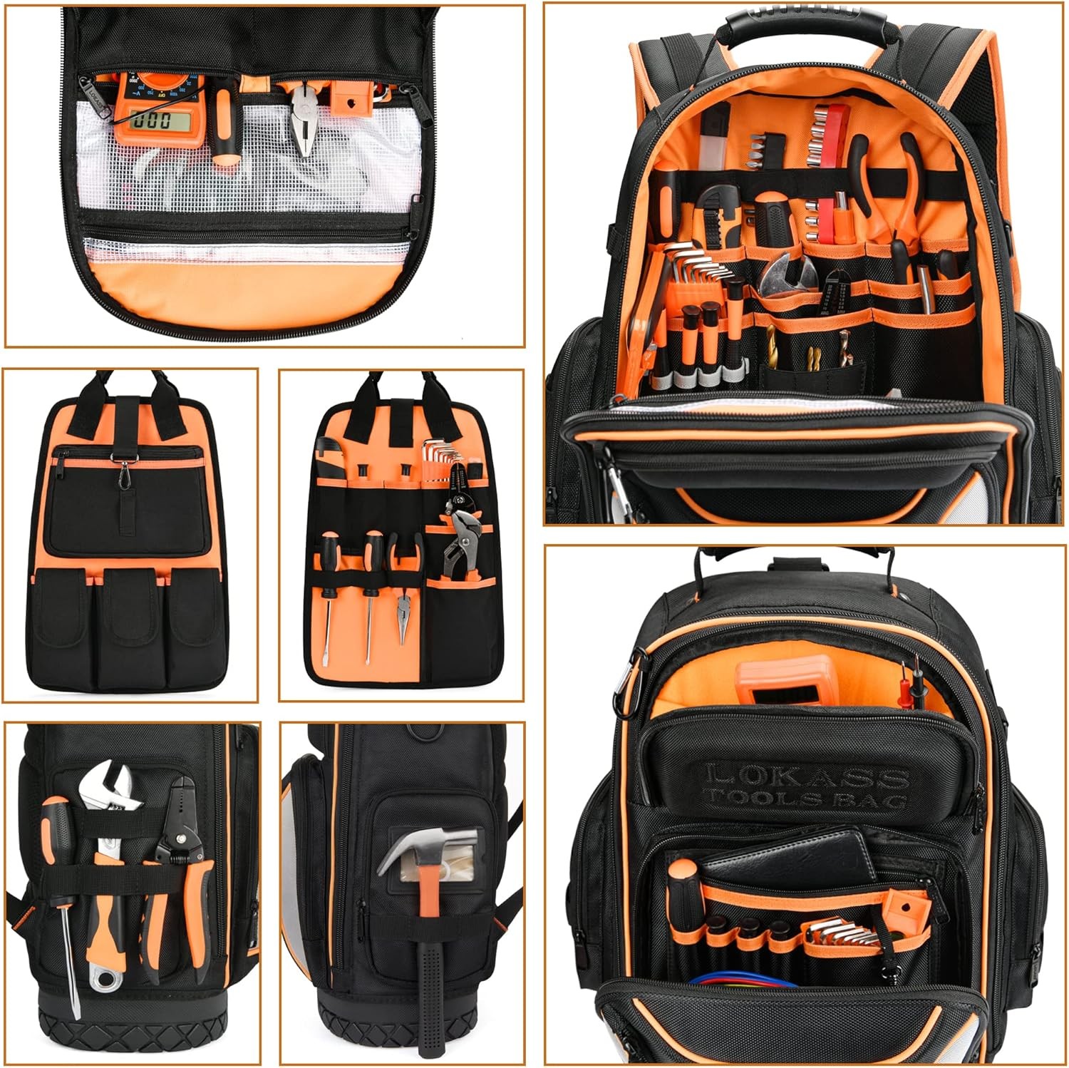 Tool Bag Backpack, 75 Pockets & Loops Heavy Duty Tools Organizer Bags/HVAC Tool