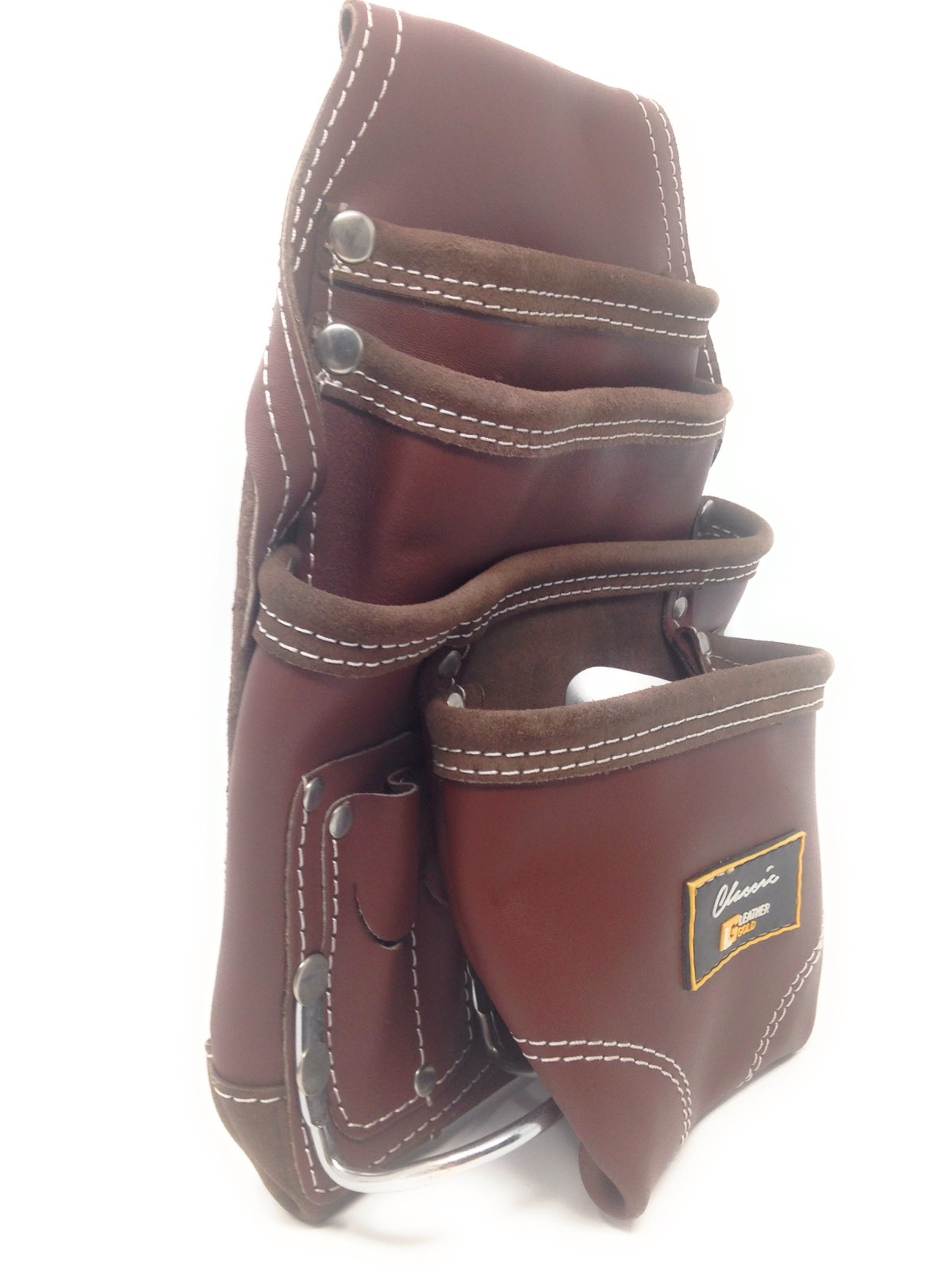 Leather Gold CLASSIC ,Ten Pocket Brown Tanned, Tool Pouch, With 2 Hammer Holders