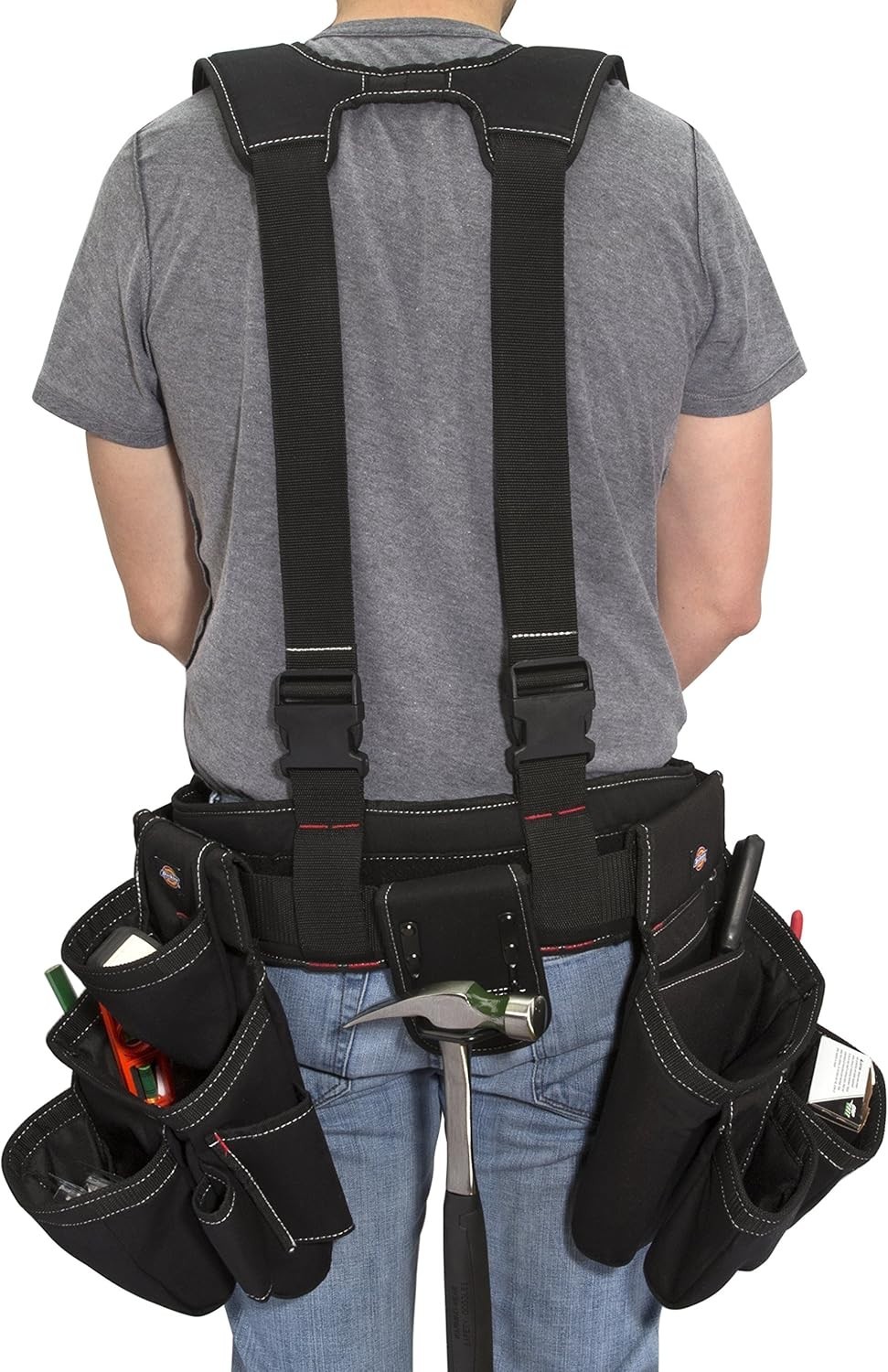4-Piece Carpenter’s Work Rig, Padded Tool Belt Suspenders, Cooling Mesh, Leat…