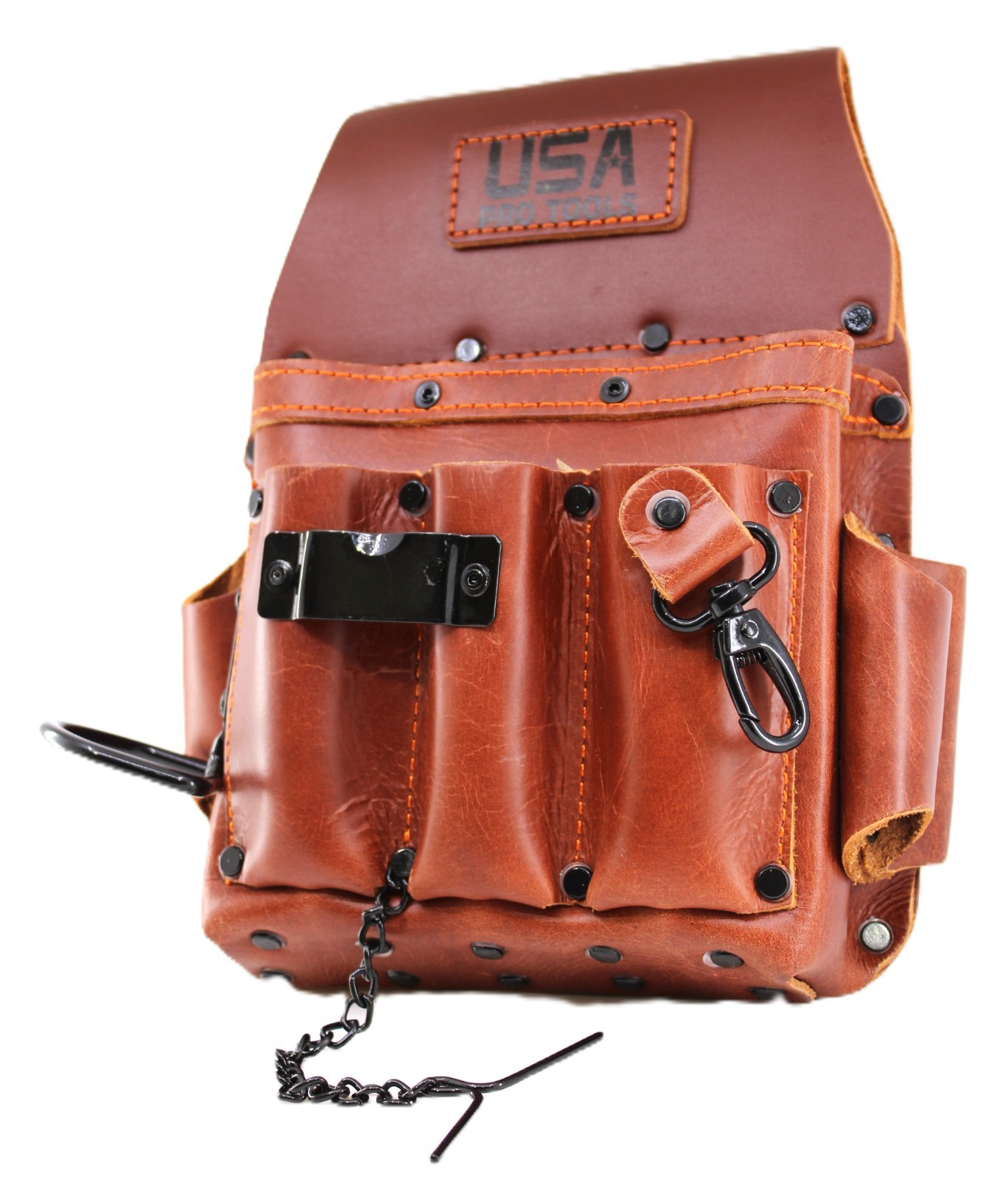 USA PRO TOOLS Leather Electrician Tool Pouch Hammer Holder Tape Clip Snap Hook.