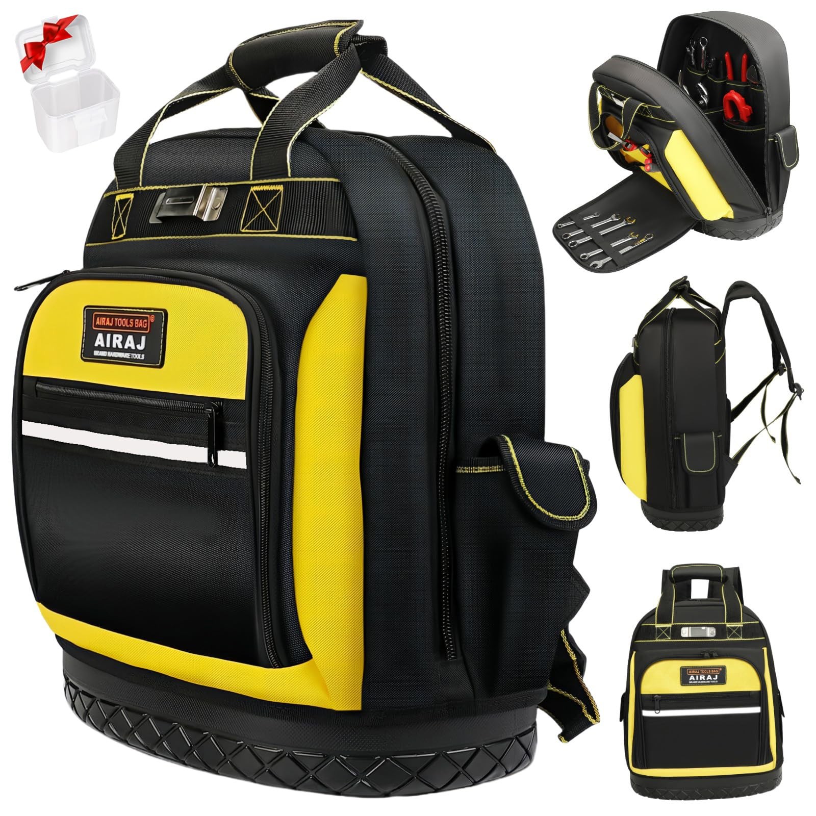 AIRAJ PRO Tool Backpack,17″Heavy Duty 15 x 8 x 17 inches, Black-Yellow