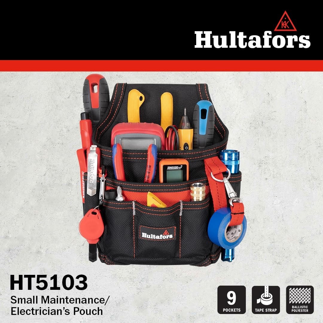 Hultafors HT5103 Small Electrician Pouch – Ballistic Polyester, Flashlight/Tool